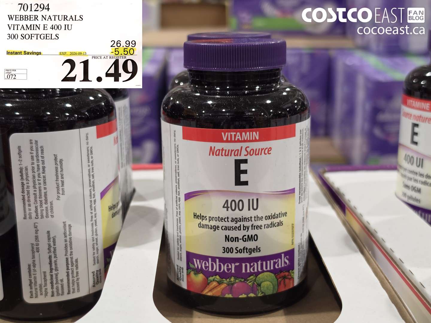 701294 WEBBER NATURALS VITAMIN E 400 IU 300 SOFTGELS ($5.50 INSTANT SAVINGS EXPIRES ON 2026-09-13) $21.49