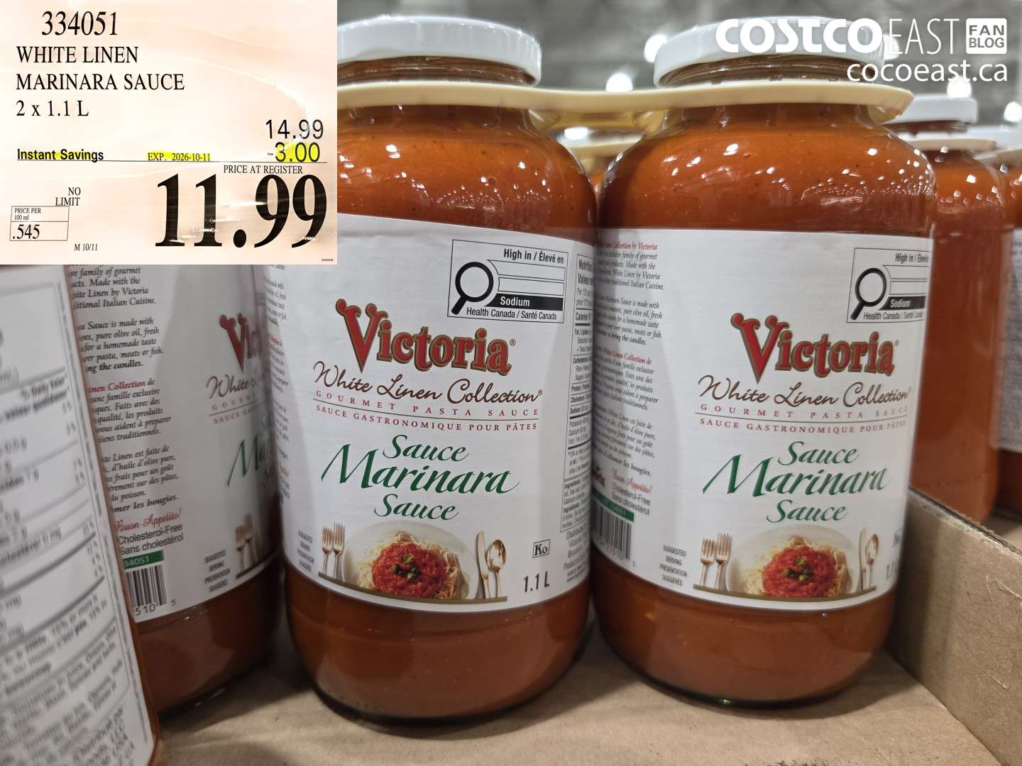 334051 WHITE LINEN MARINARA SAUCE 2 X 1.1 L ($3.00 INSTANT SAVINGS EXPIRES ON 2026-10-11) $11.99