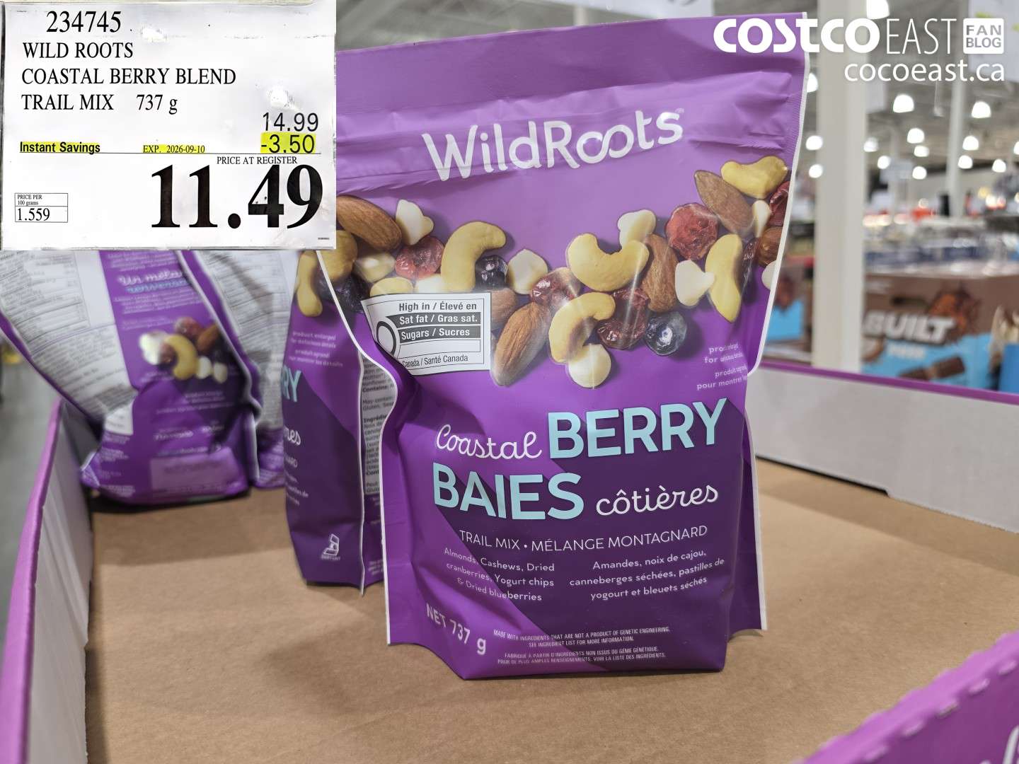 234745 WILD ROOTS COASTAL BERRY BLEND TRAIL MIX 737 G ($3.50 INSTANT SAVINGS EXPIRES ON 2026-09-10) $11.49
