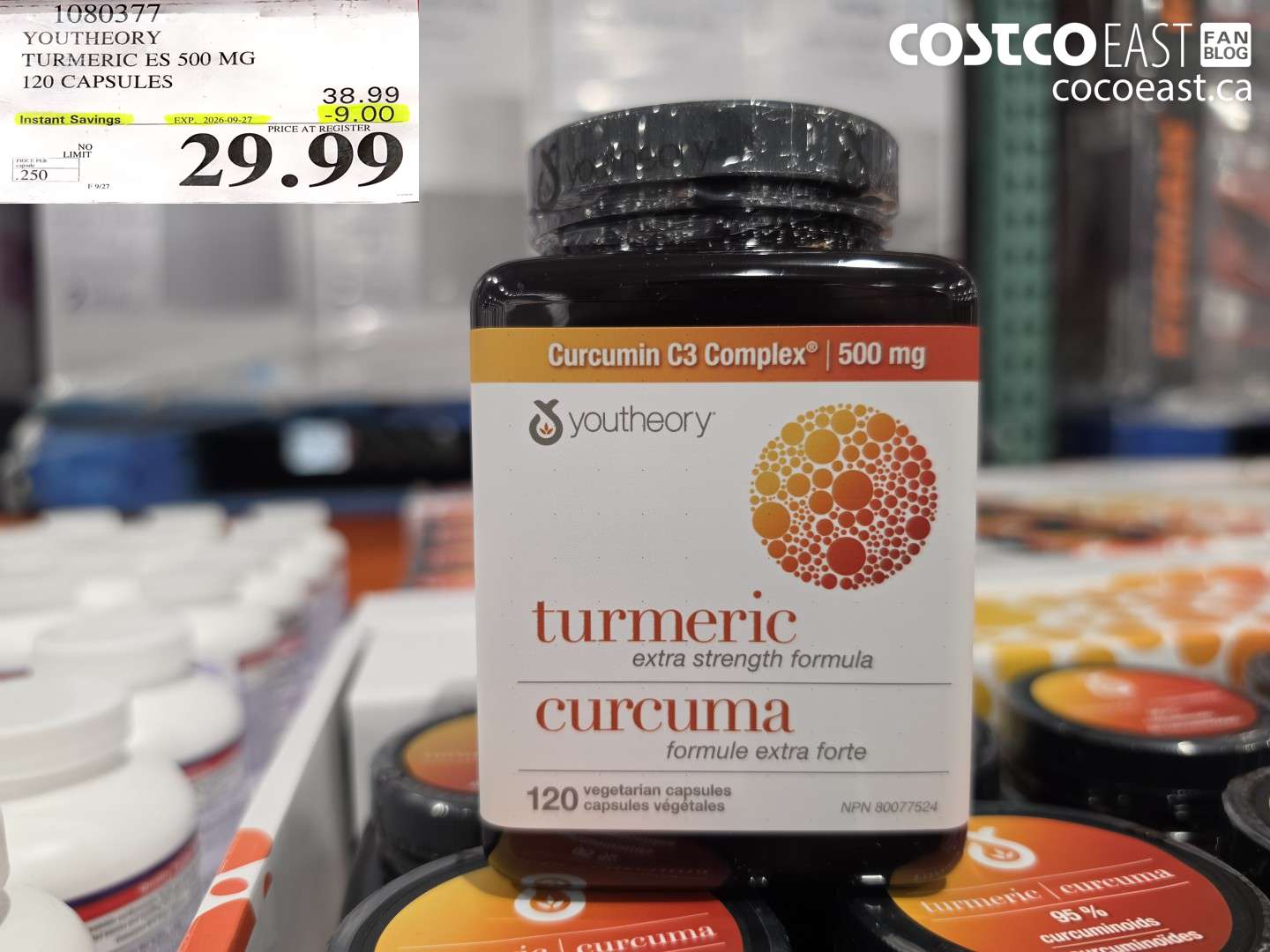 1080377 YOUTHEORY TURMERIC ES 500 MG 120 CAPSULES ($9.00 INSTANT SAVINGS EXPIRES ON 2026-09-27) $29.99