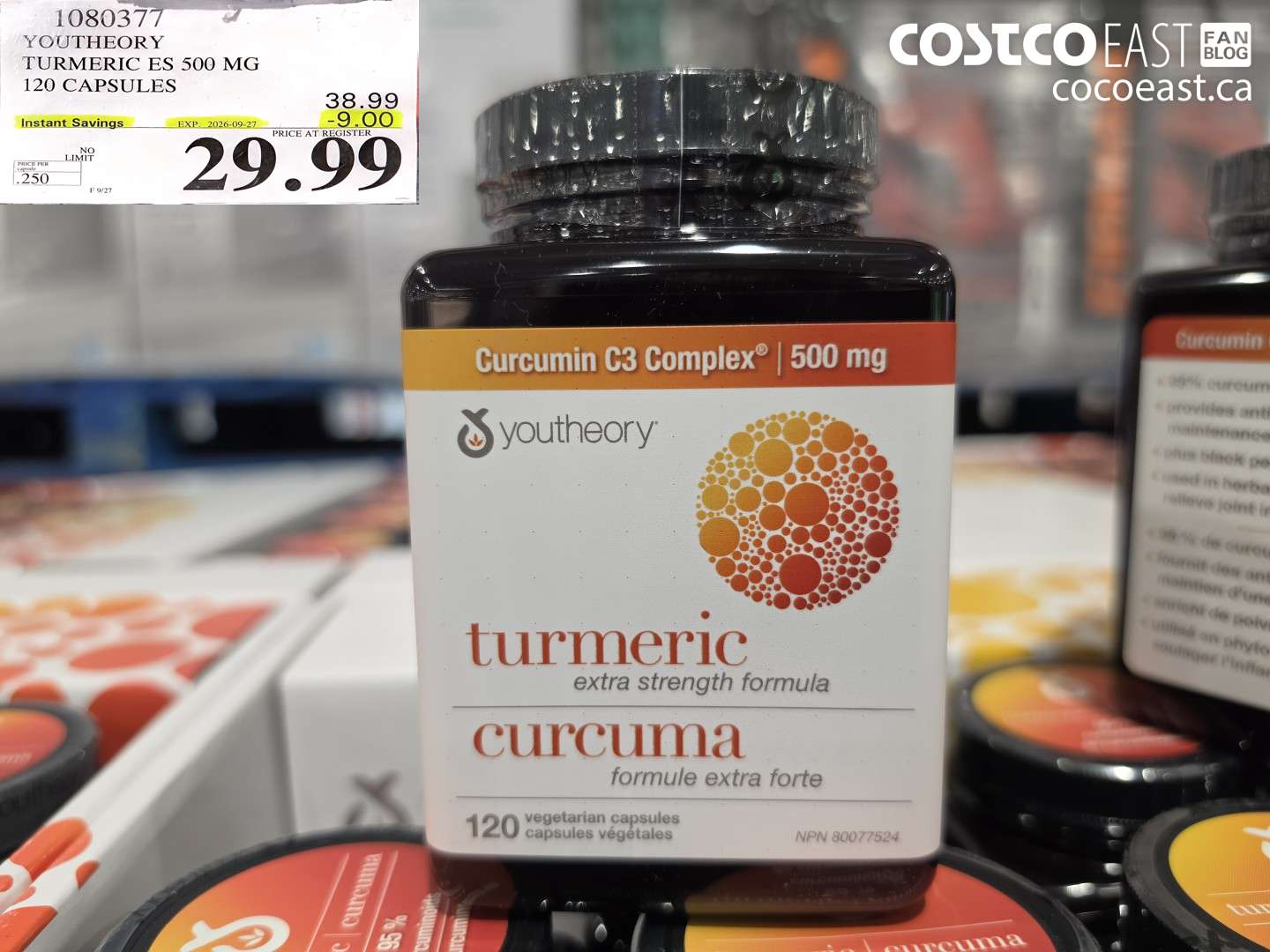 1080377 YOUTHEORY TURMERIC ES 500 MG 120 CAPSULES ($9.00 INSTANT SAVINGS EXPIRES ON 2026-09-27) $29.99