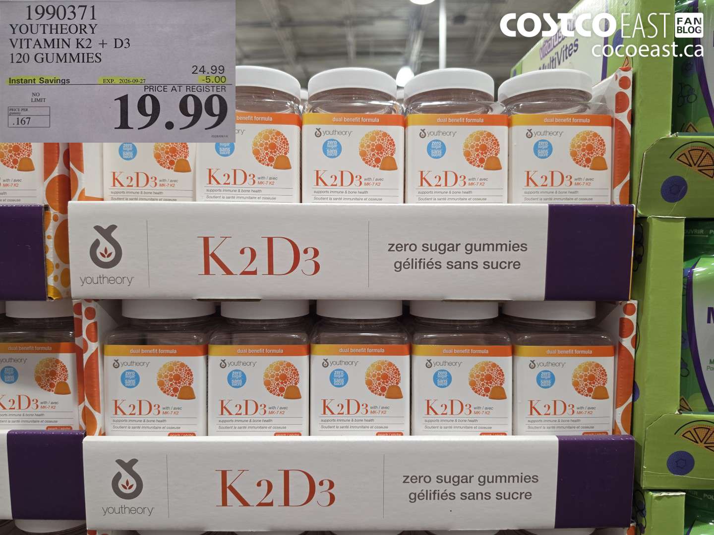 1990371 YOUTHEORY VITAMIN K2 + D3 120 GUMMIES ($5.00 INSTANT SAVINGS EXPIRES ON 2026-09-27) $19.99