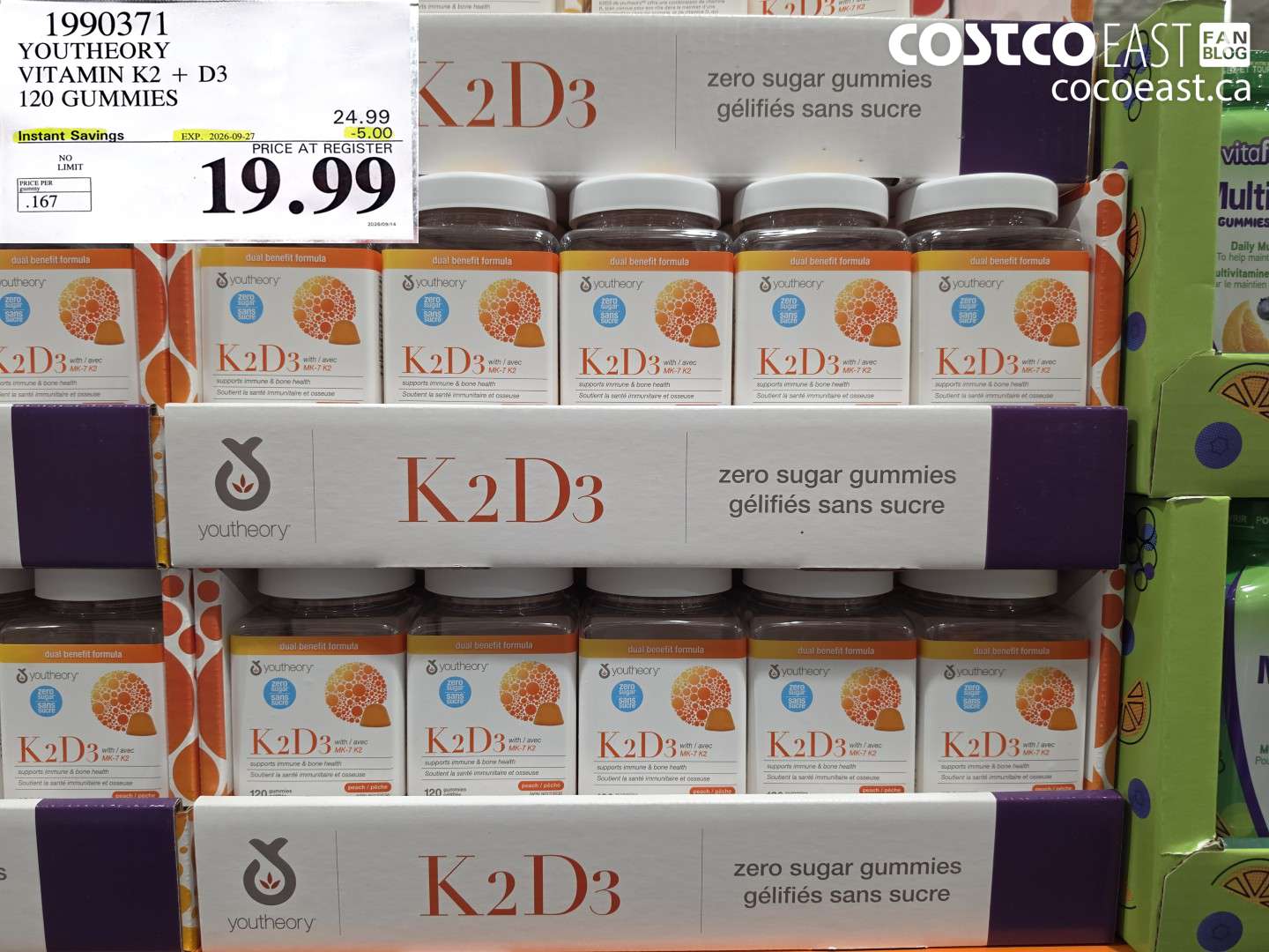 1990371 YOUTHEORY VITAMIN K2 + D3 120 GUMMIES ($5.00 INSTANT SAVINGS EXPIRES ON 2026-09-27) $19.99