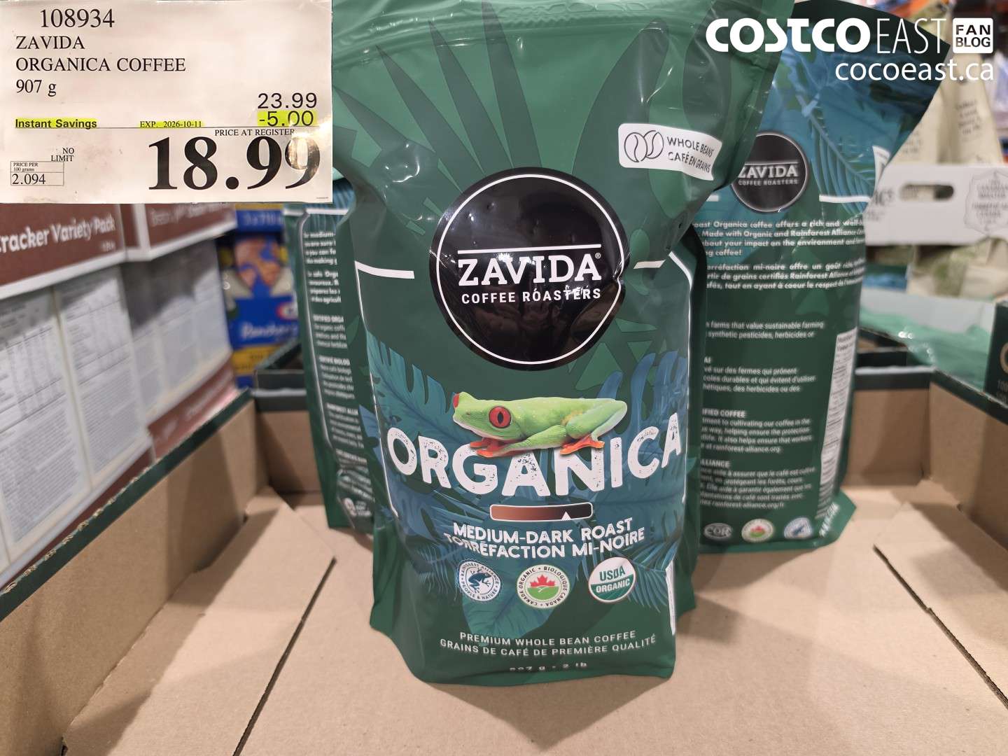 108934 ZAVIDA ORGANICA COFFEE 907 G ($5.00 INSTANT SAVINGS EXPIRES ON 2026-10-11) $18.99
