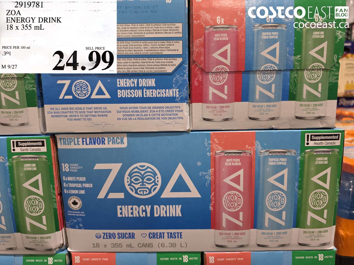 2919781 ZOA ENERGY DRINK 18 X 355 ML $24.99