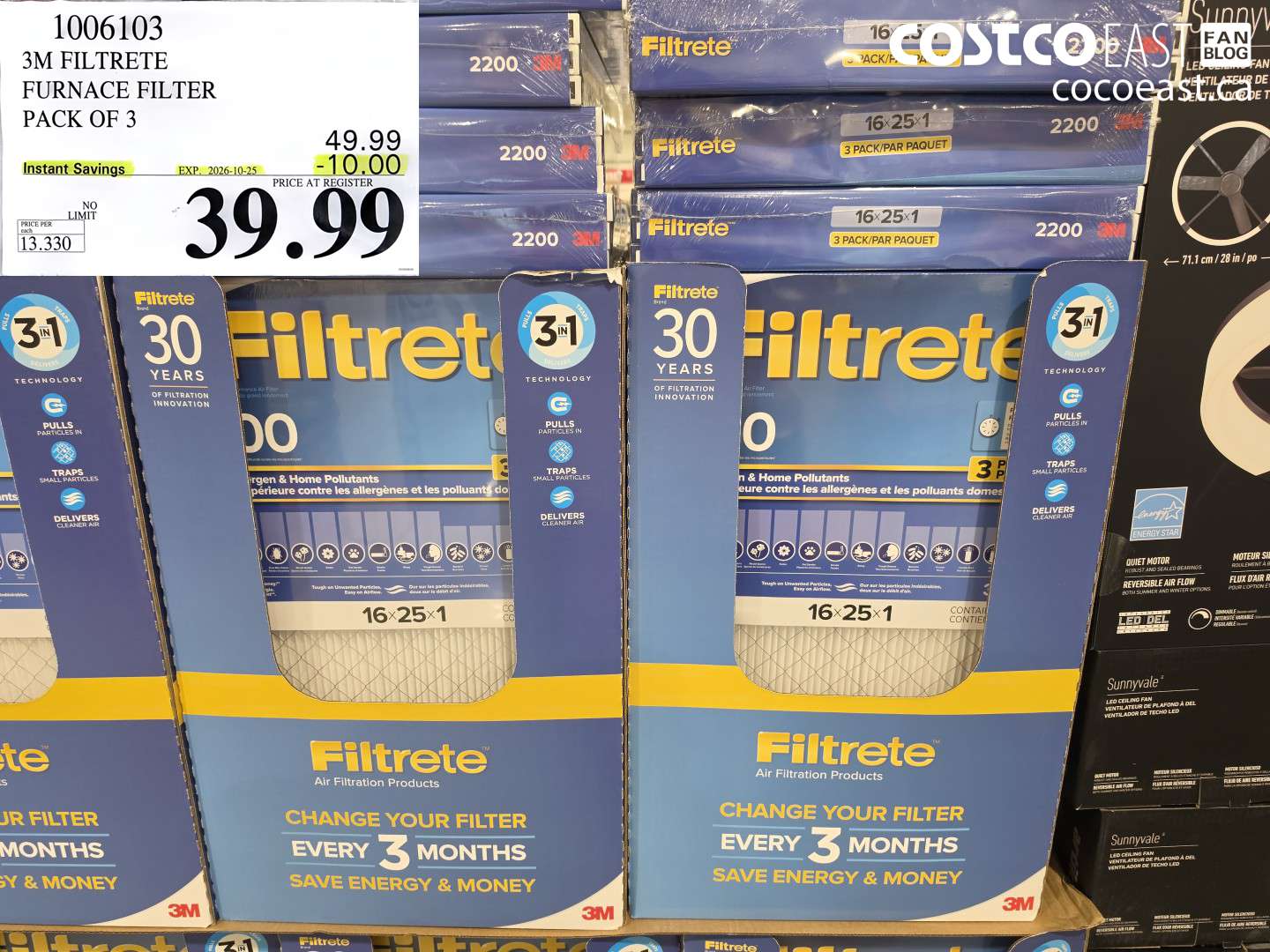 1006103 3M FILTRETE FURNACE FILTER PACK OF 3 ($10.00 INSTANT SAVINGS EXPIRES ON 2026-10-25) $39.99