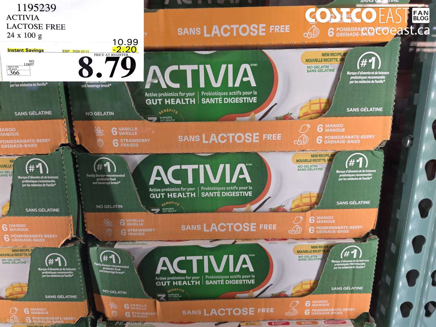 1195239 ACTIVIA LACTOSE FREE 24 X 100 G ($2.20 INSTANT SAVINGS EXPIRES ON 2026-10-11) $8.79