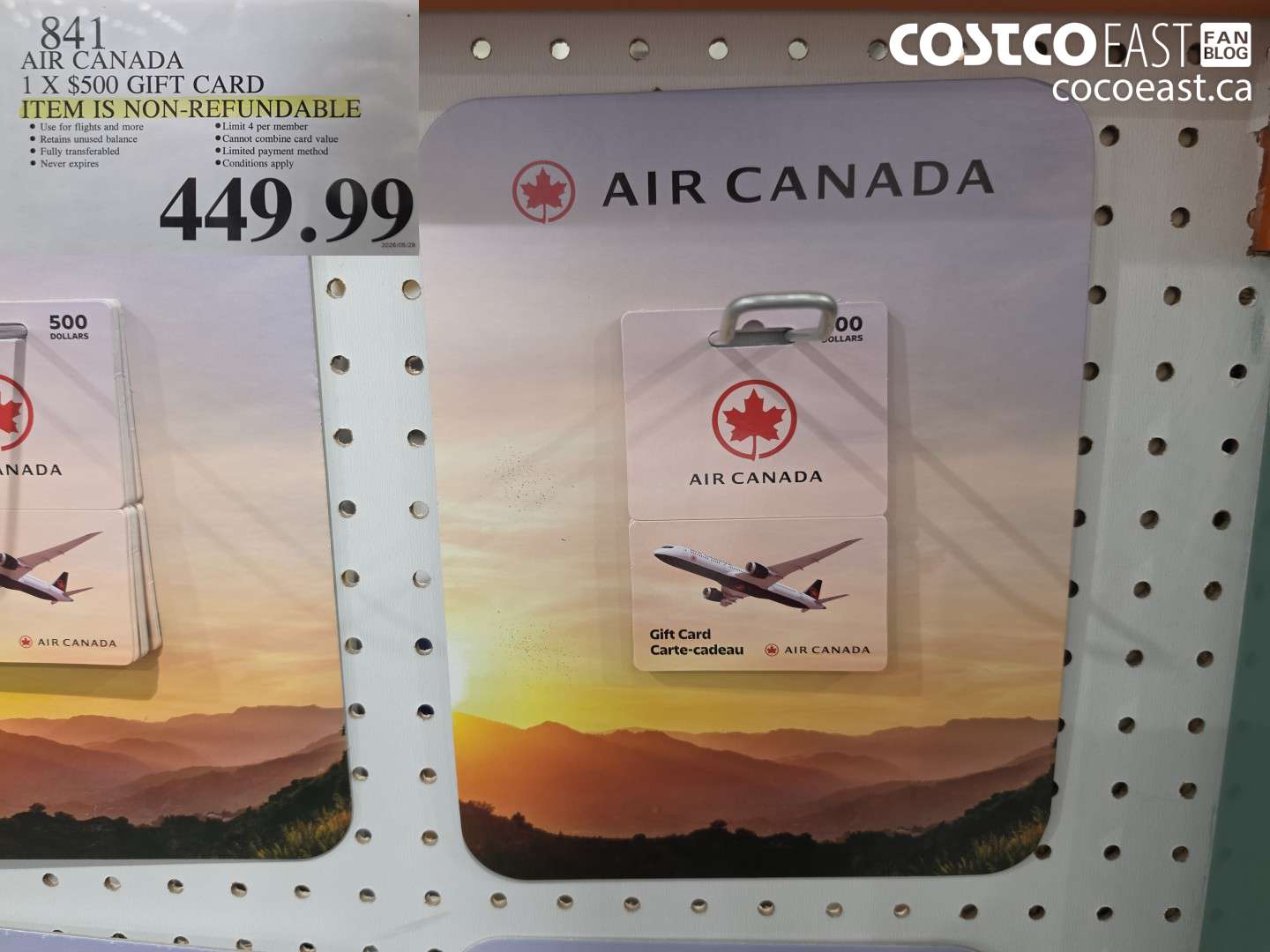 841 AIR CANADA 1 X $500 GIFT CARD $449.99