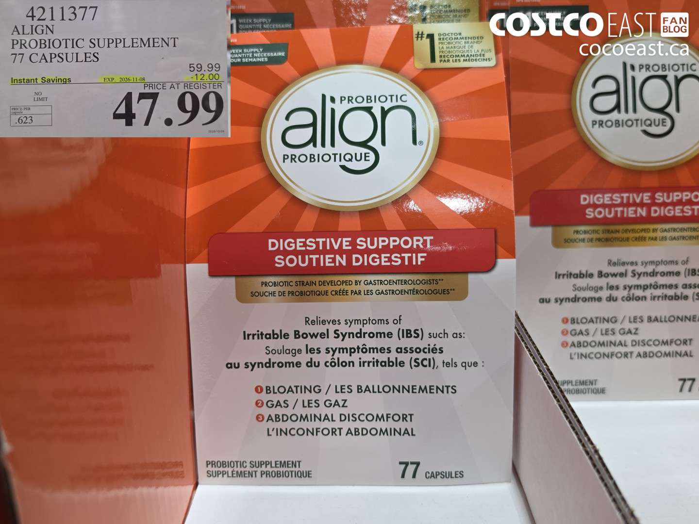 4211377 ALIGN PROBIOTIC SUPPLEMENT 77 CAPSULES ($12.00 INSTANT SAVINGS EXPIRES ON 2026-11-08) $47.99