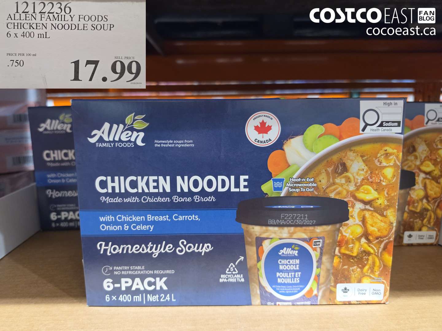 1212236 ALLEN FAMILY FOODS CHICKEN NOODLE SOUP 6 X 400 ML $17.99