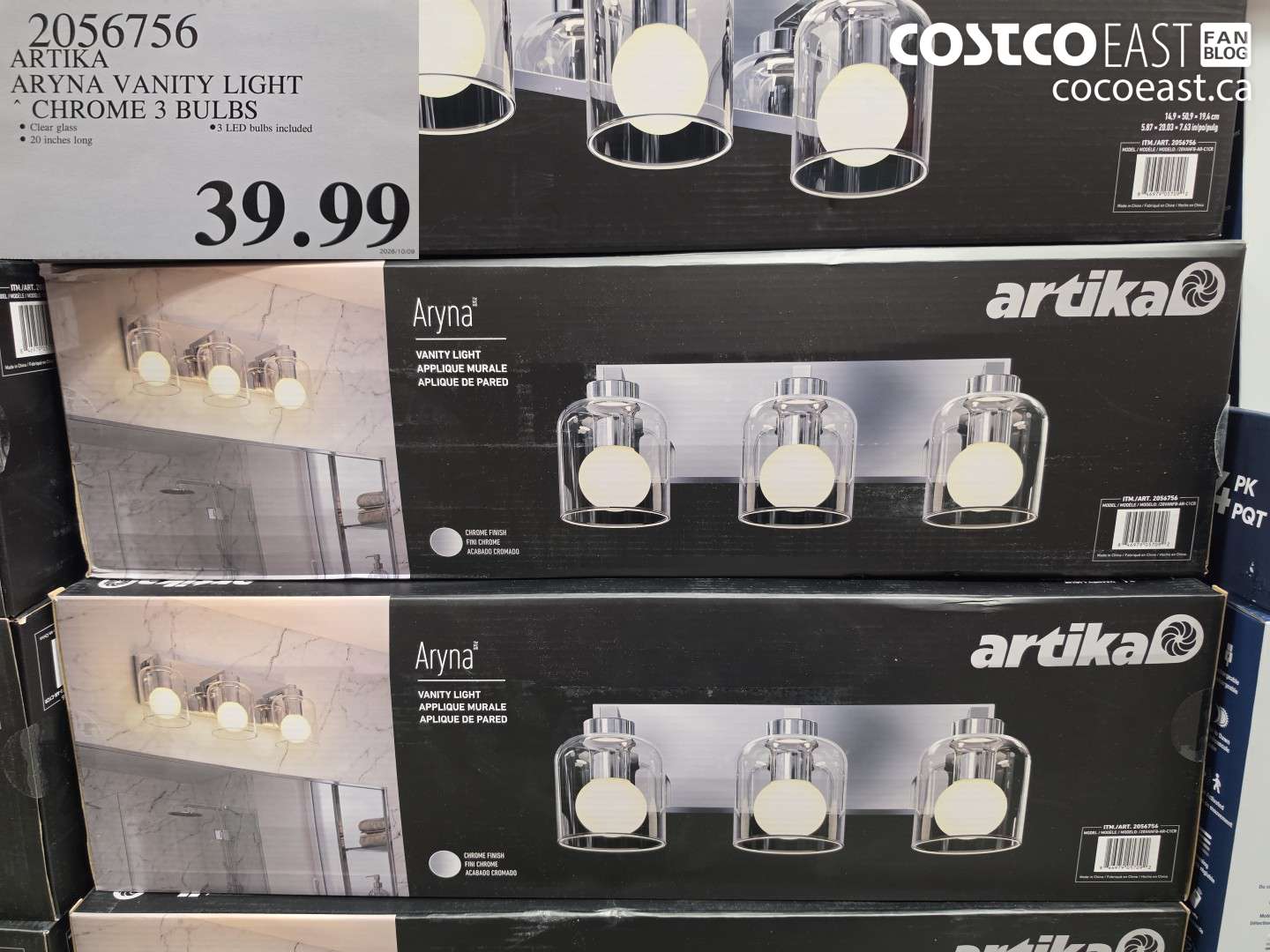 2056756 ARTIKA ARYNA VANITY LIGHT CHROME 3 BULBS $39.99