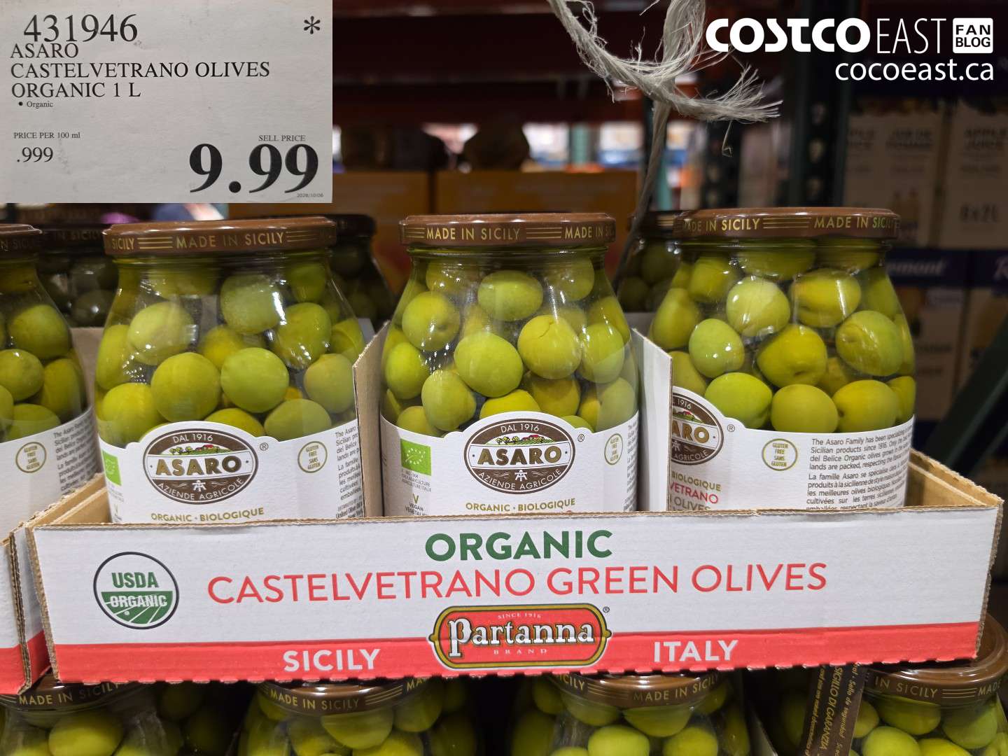 431946 ASARO CASTELVETRANO OLIVES ORGANIC 1 L $9.99