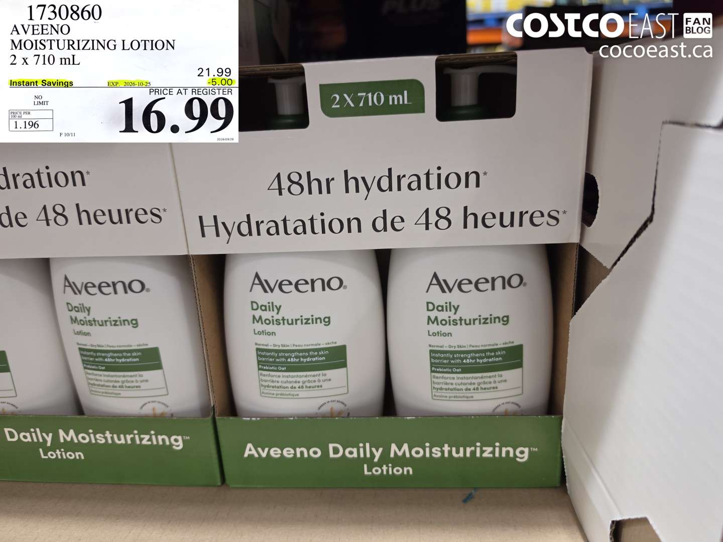 1730860 AVEENO MOISTURIZING LOTION 2 X 710 ML ($5.00 INSTANT SAVINGS EXPIRES ON 2026-10-25) $16.99