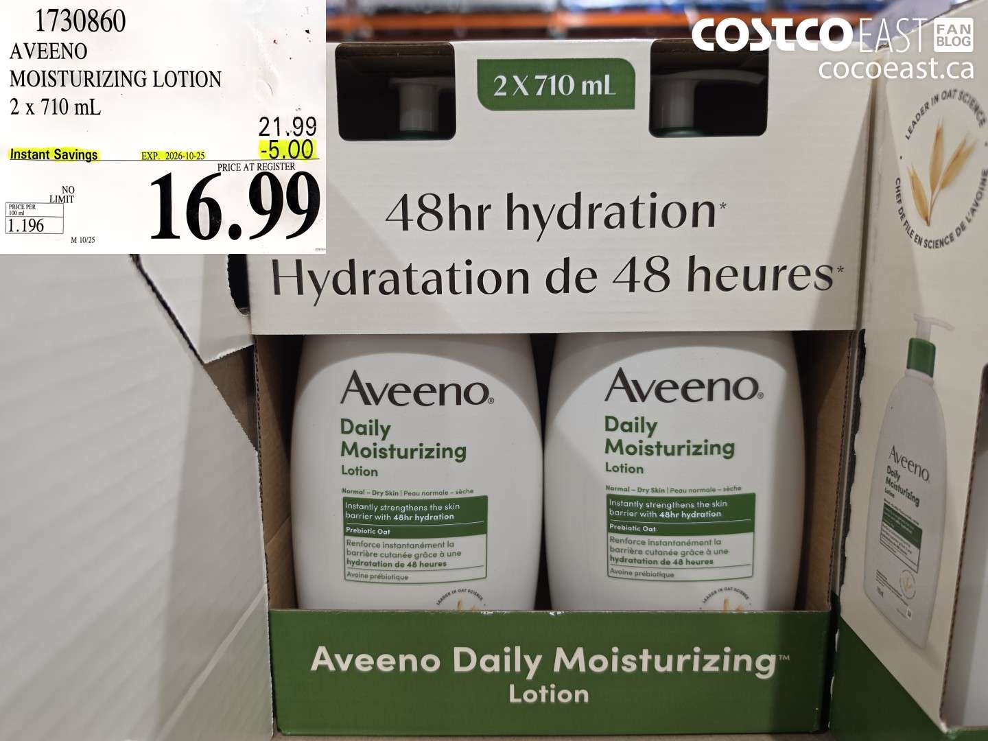1730860 AVEENO MOISTURIZING LOTION 2 X 710 ML ($5.00 INSTANT SAVINGS EXPIRES ON 2026-10-25) $16.99
