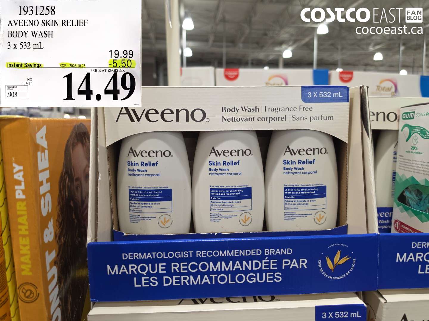1931258 AVEENO SKIN RELIEF BODY WASH 3 X 532 ML ($5.50 INSTANT SAVINGS EXPIRES ON 2026-10-25) $14.49
