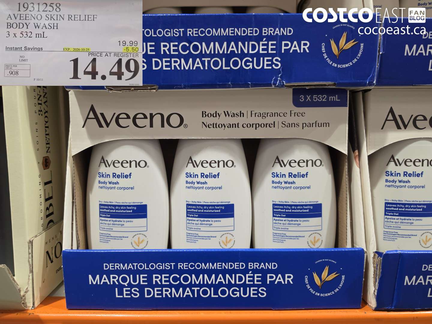 1931258 AVEENO SKIN RELIEF BODY WASH 3 X 532 ML ($5.50 INSTANT SAVINGS EXPIRES ON 2026-10-25) $14.49