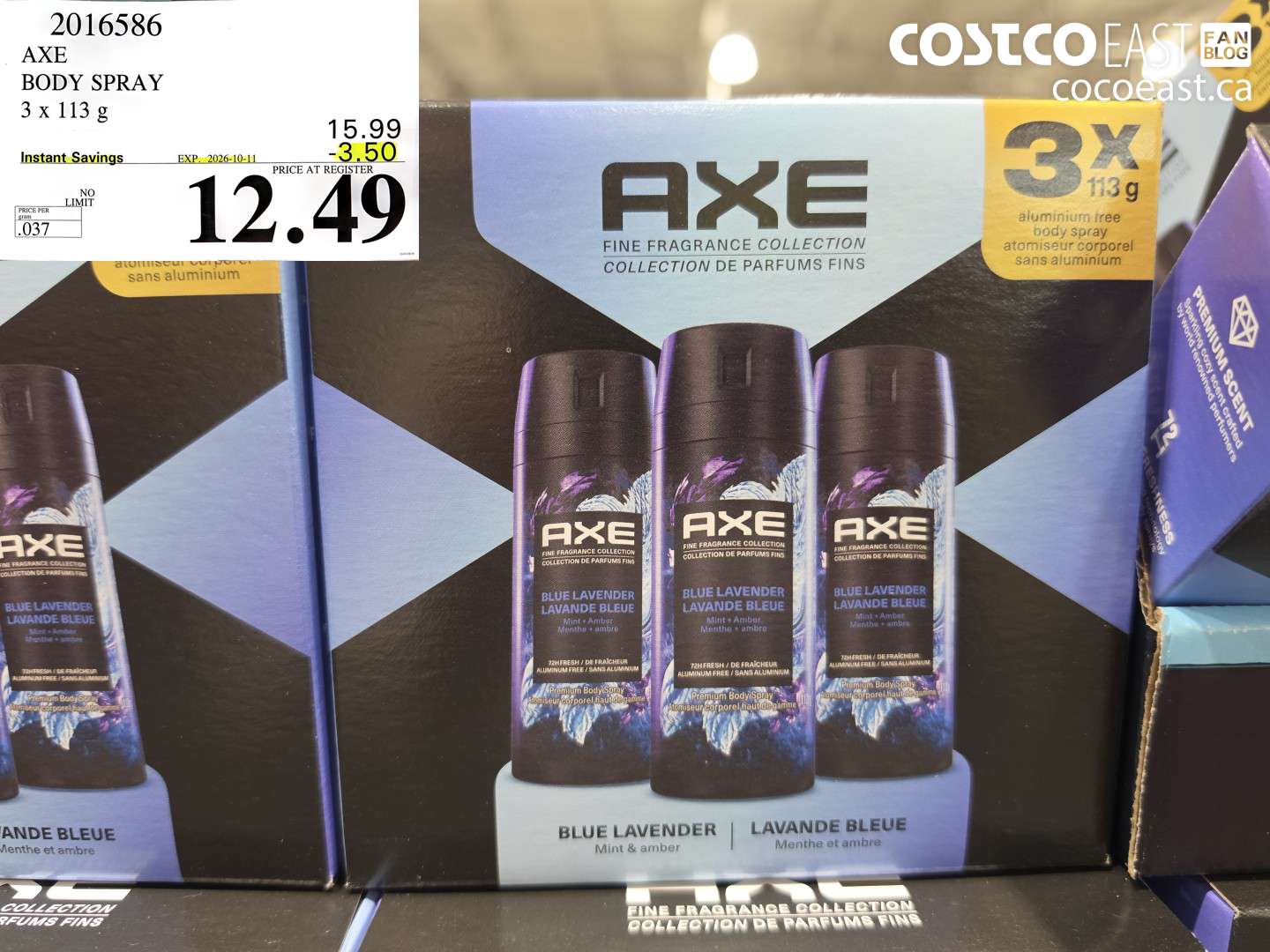 2016586 AXE BODY SPRAY 3 X 113 G ($3.50 INSTANT SAVINGS EXPIRES ON 2026-10-11) $12.49
