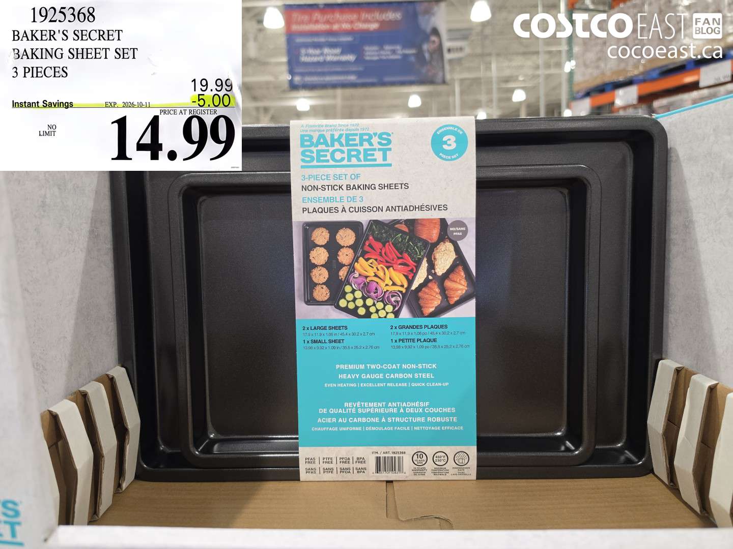 1925368 BAKER'S SECRET BAKING SHEET SET 3 PIECES ($5.00 INSTANT SAVINGS EXPIRES ON 2026-10-11) $14.99
