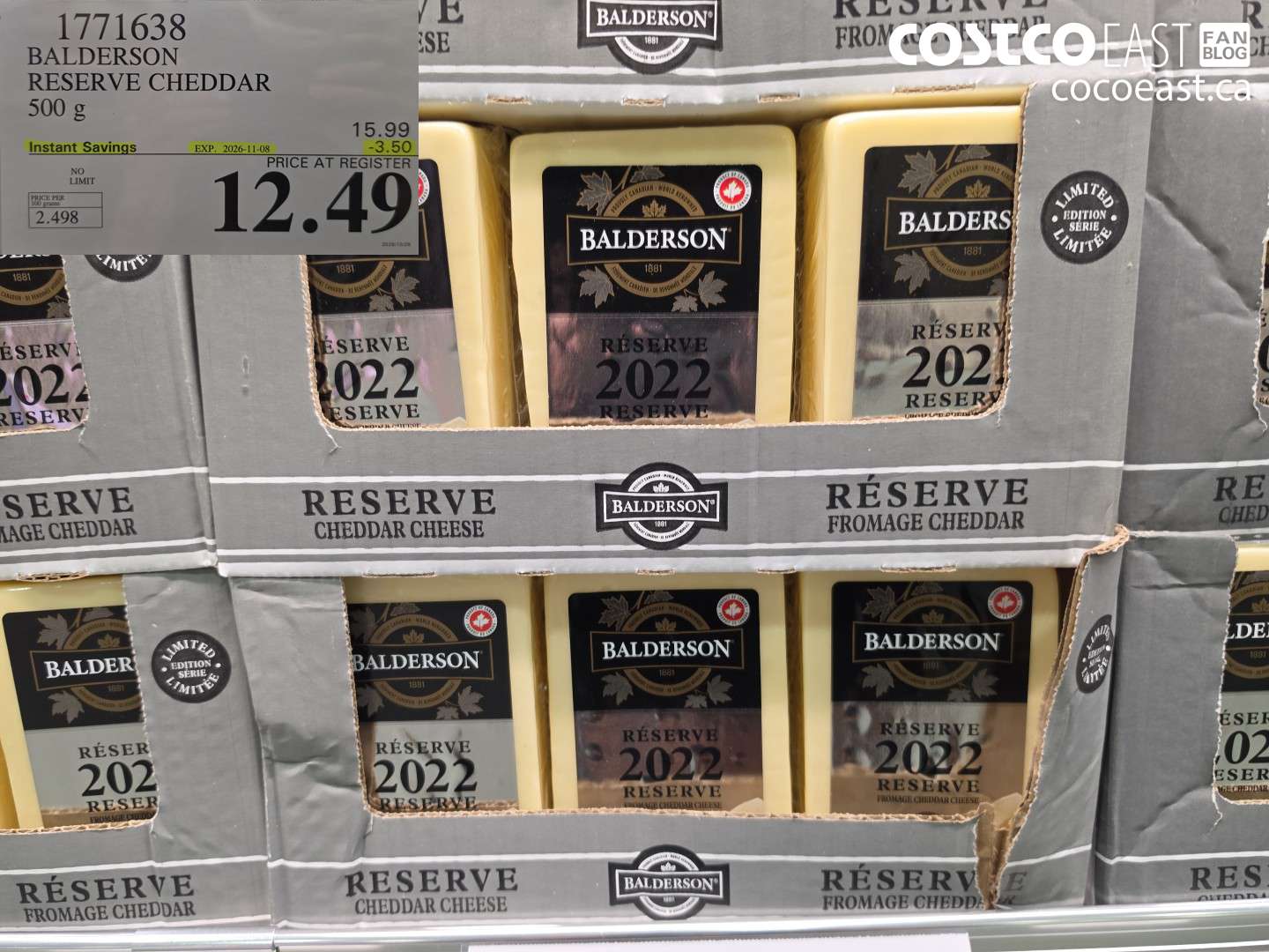 1771638 BALDERSON RESERVE CHEDDAR 500 G ($3.50 INSTANT SAVINGS EXPIRES ON 2026-11-08) $12.49