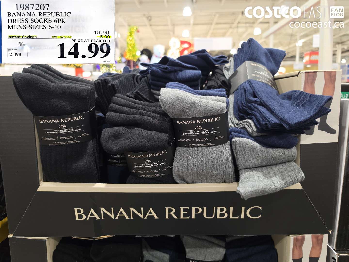 1987207 BANANA REPUBLIC DRESS SOCKS 6PK MENS SIZES 6-10 ($5.00 INSTANT SAVINGS EXPIRES ON 2026-10-25) $14.99