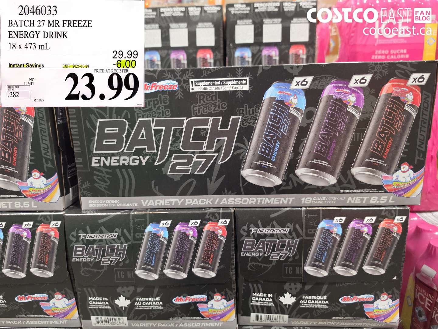 2046033 BATCH 27 MR FREEZE ENERGY DRINK 18 X 473 ML ($6.00 INSTANT SAVINGS EXPIRES ON 2026-10-28) $23.99