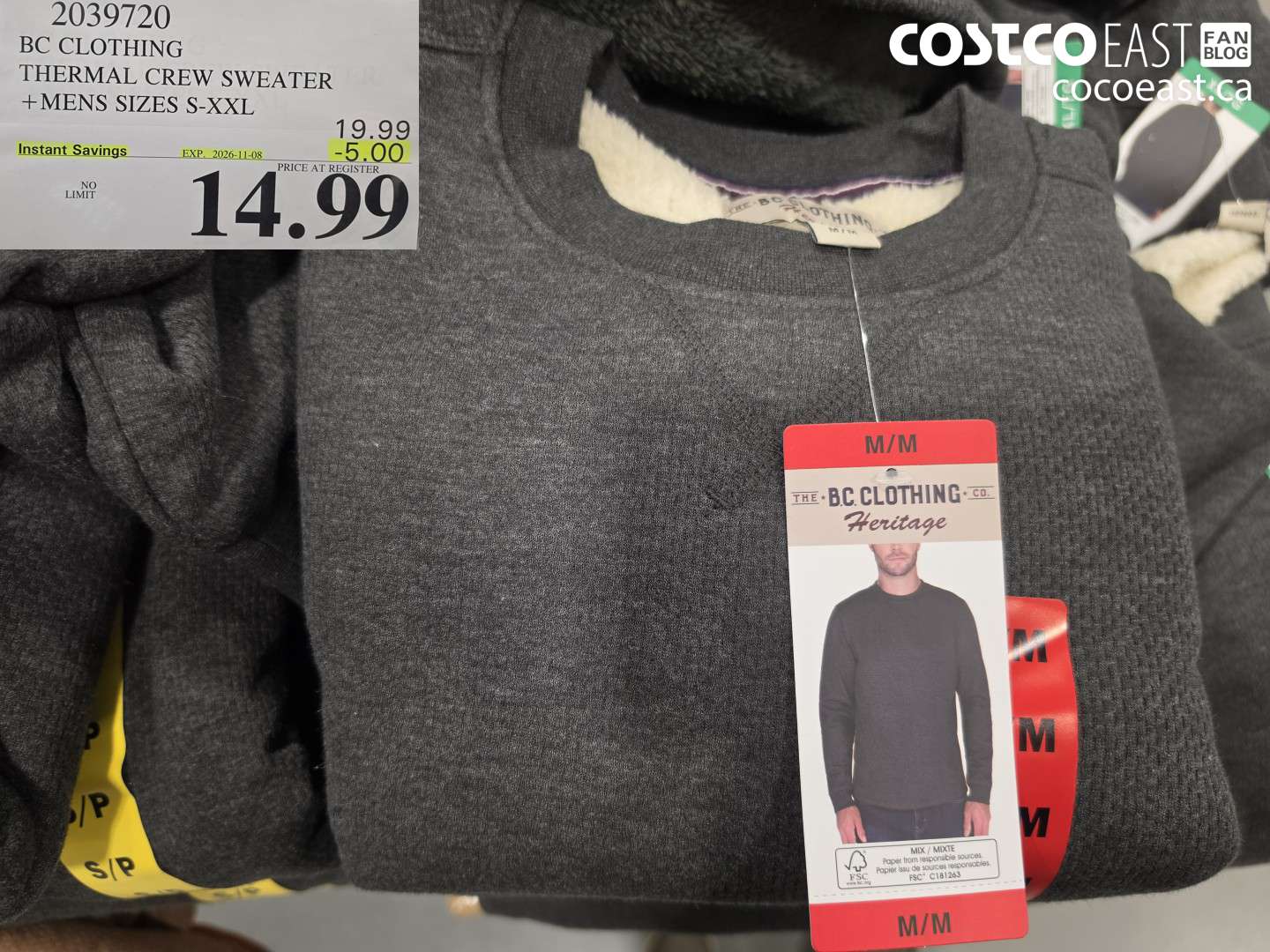 2039720 BC CLOTHING THERMAL CREW SWEATER MENS SIZES S-XXL ($5.00 INSTANT SAVINGS EXPIRES ON 2026-11-08) $14.99