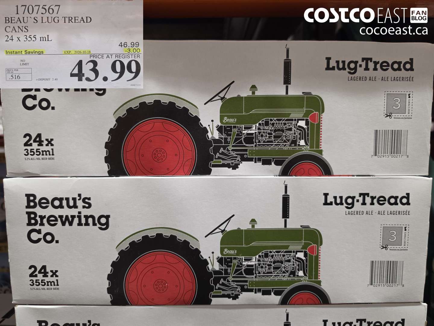 1707567 BEAU`S LUG TREAD CANS 24 X 355 ML ($3.00 INSTANT SAVINGS EXPIRES ON 2026-10-18) $43.99