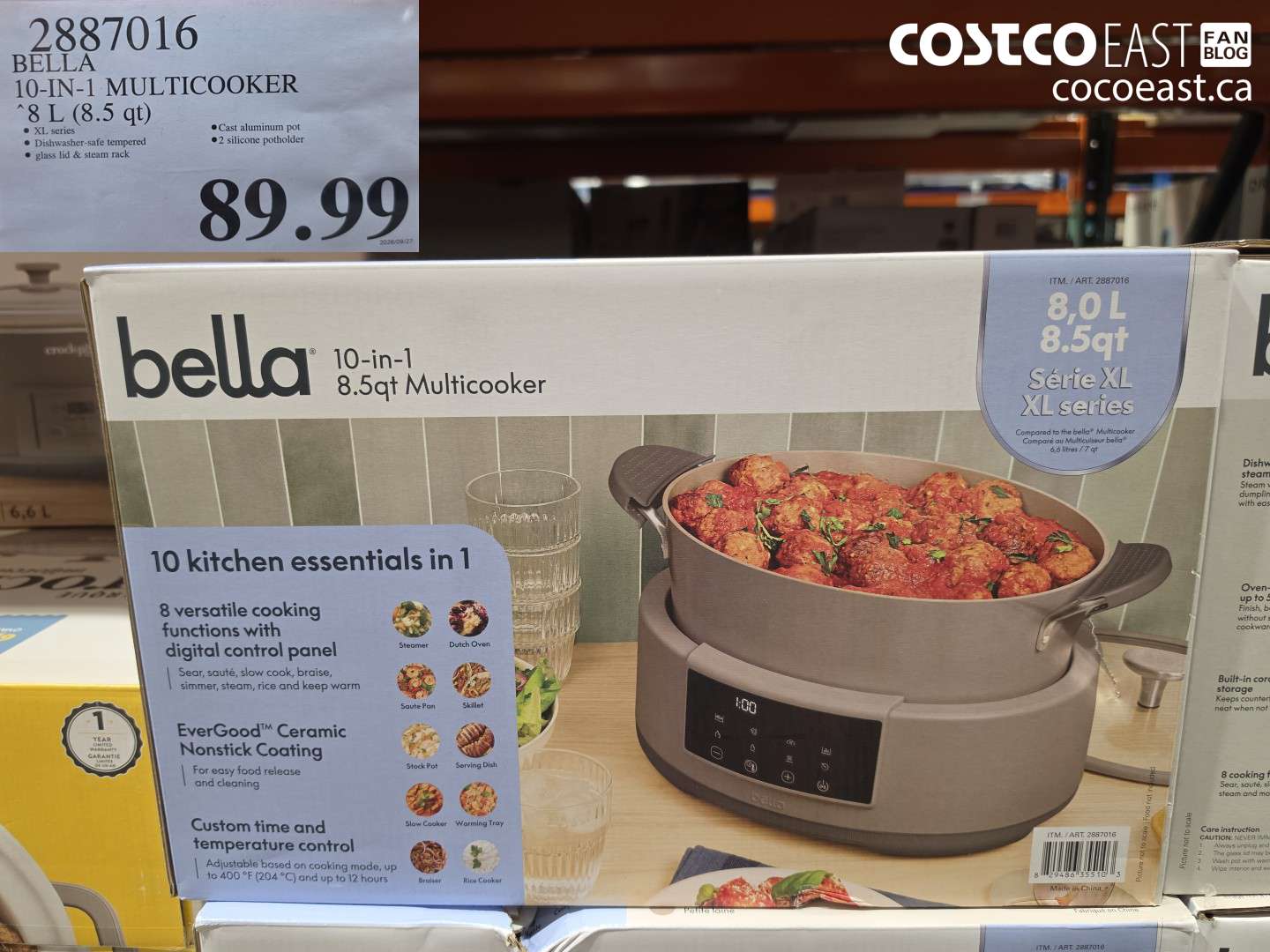 2887016 BELLA 10-IN-1 MULTICOOKER 8 L (8.5 QT) $89.99