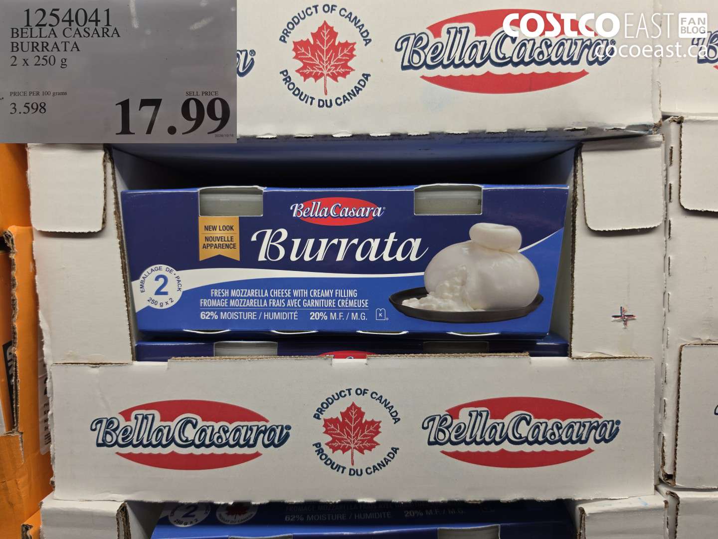 1254041 BELLA CASARA BURRATA 2 X 250 G $17.99