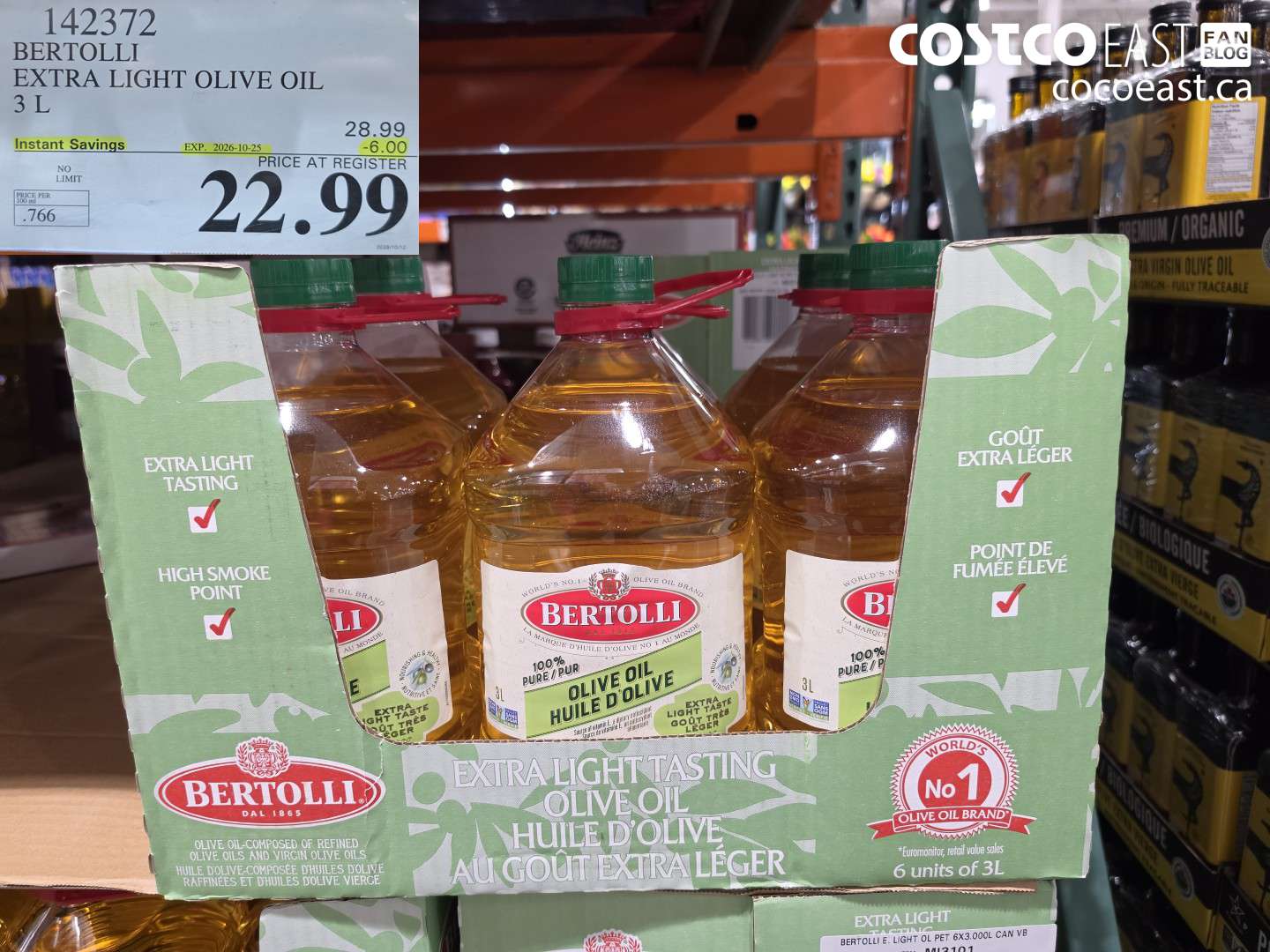 142372 BERTOLLI EXTRA LIGHT OLIVE OIL 3 L ($6.00 INSTANT SAVINGS EXPIRES ON 2026-10-25) $22.99