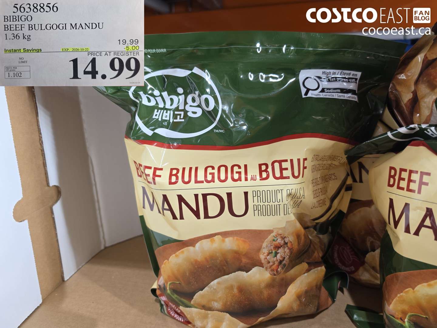 5638856 BIBIGO BEEF BULGOGI MANDU 1.36 KG ($5.00 INSTANT SAVINGS EXPIRES ON 2026-10-22) $14.99