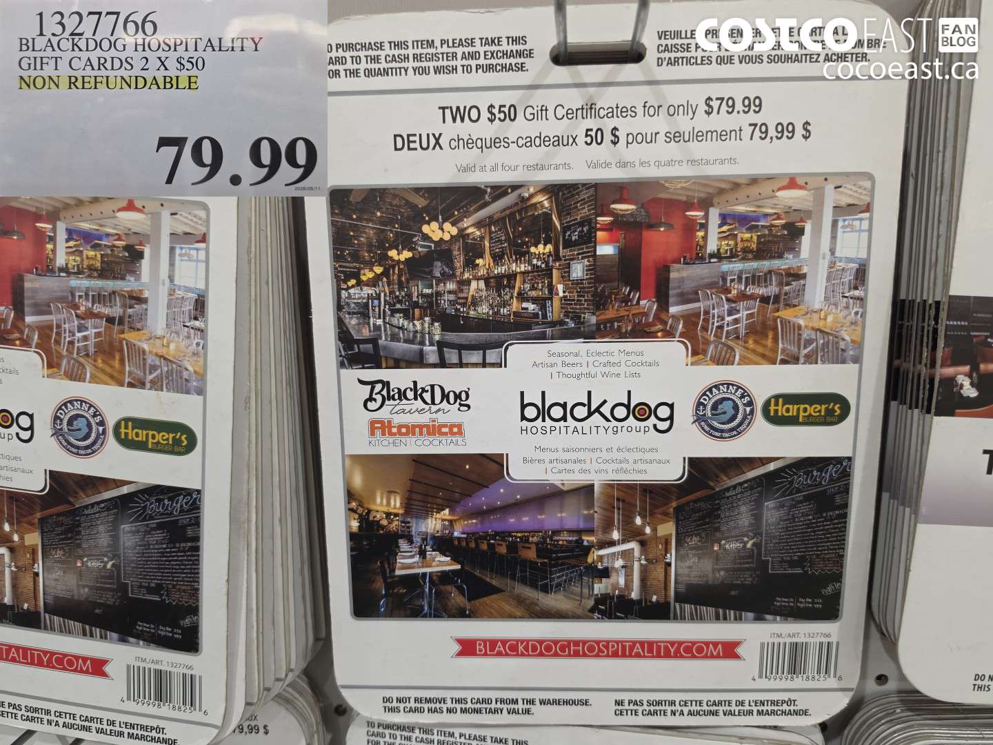 1327766 BLACKDOG HOSPITALITY GIFT CARDS 2 X $50 $79.99