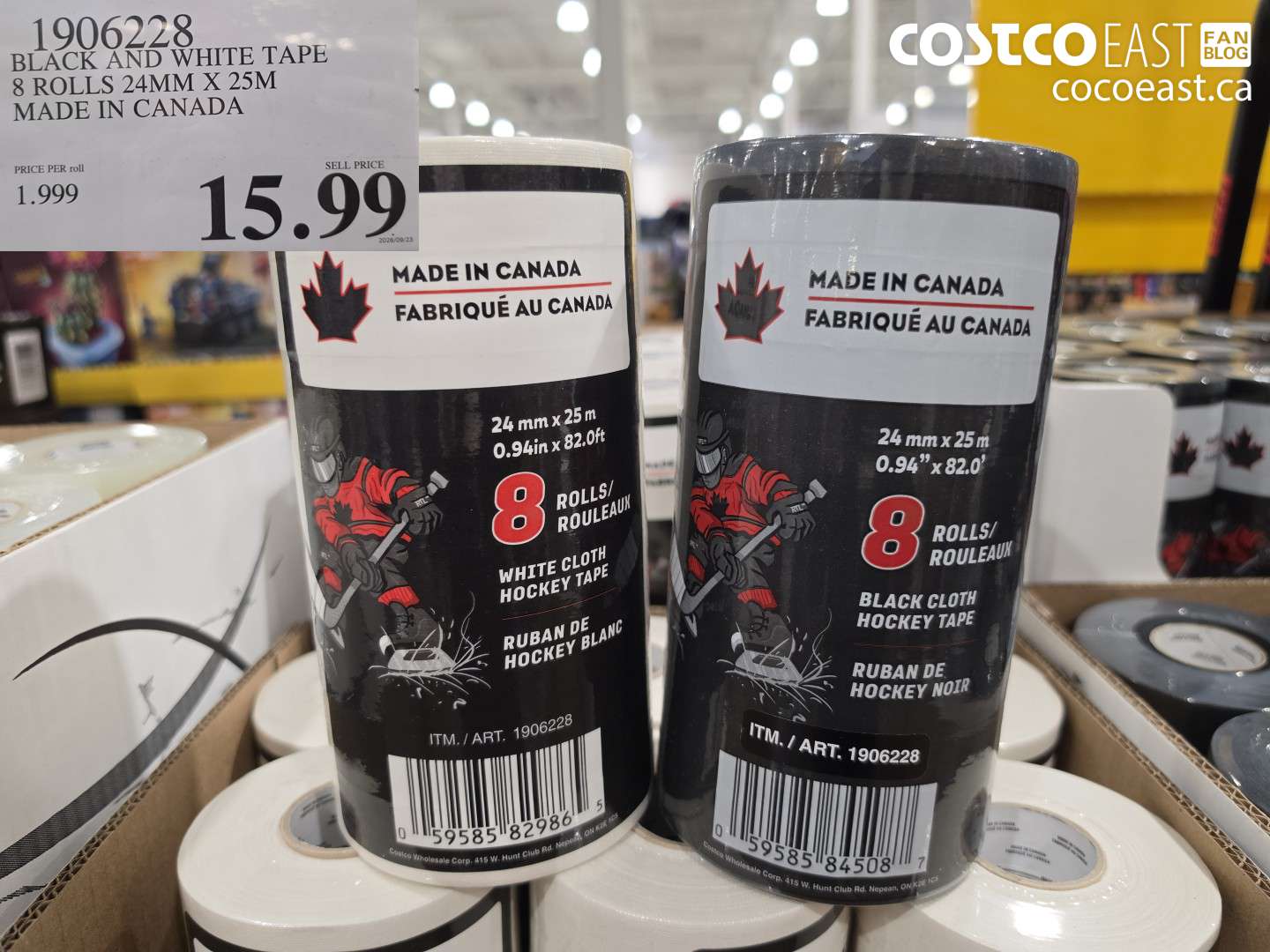 1906228 BLACK AND WHITE TAPE 8 ROLLS 24MM X 25M MADE IN CANADA $15.99