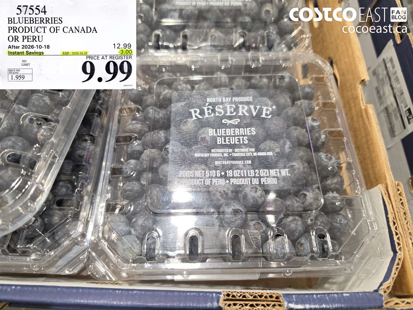 57554 BLUEBERRIES PRODUCT OF CANADA OR PERU ($3.00 INSTANT SAVINGS EXPIRES ON 2026-10-18) $9.99