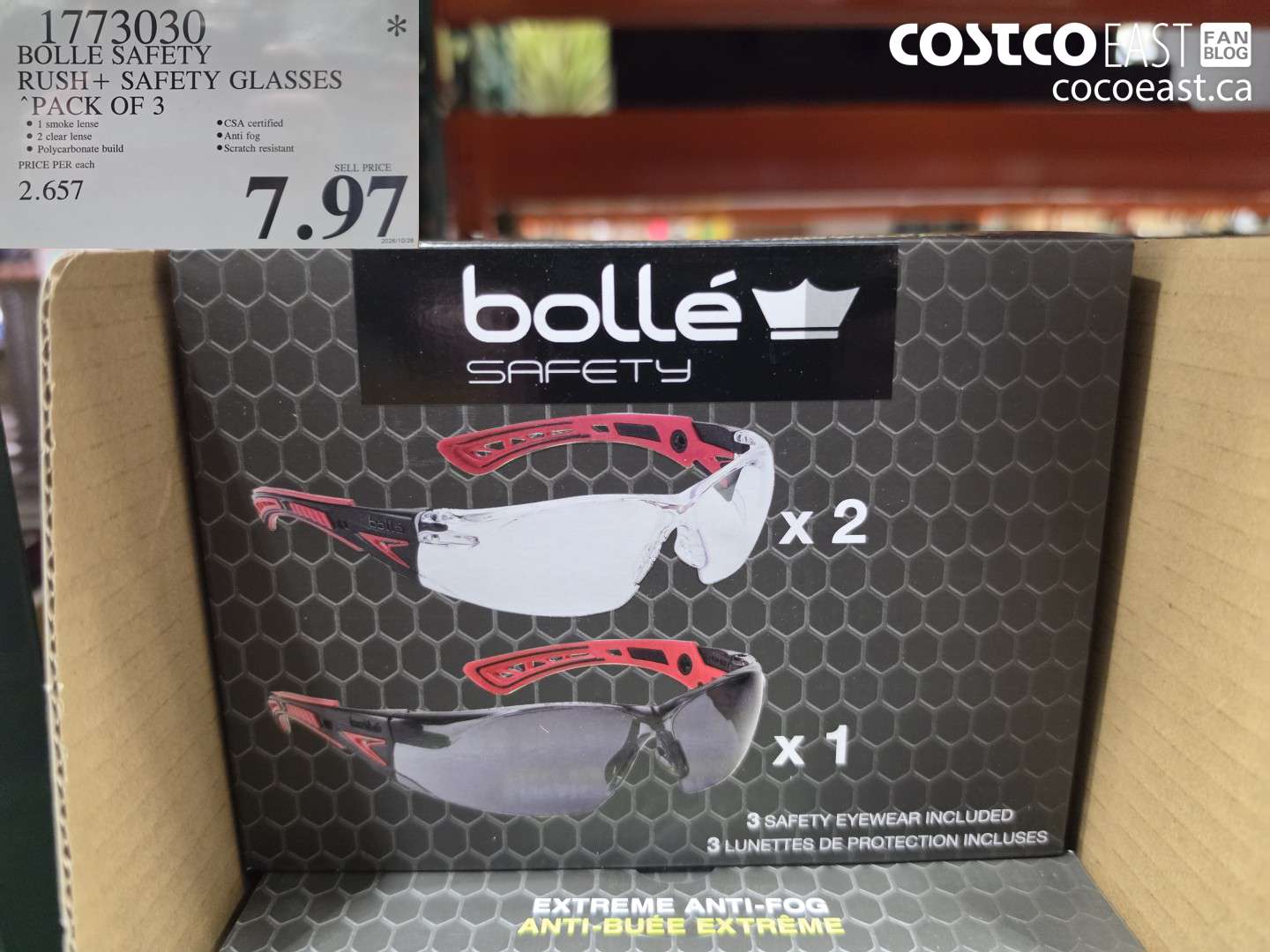 1773030 BOLLE SAFETY RUSH+ SAFETY GLASSES PACK OF 3 $7.97