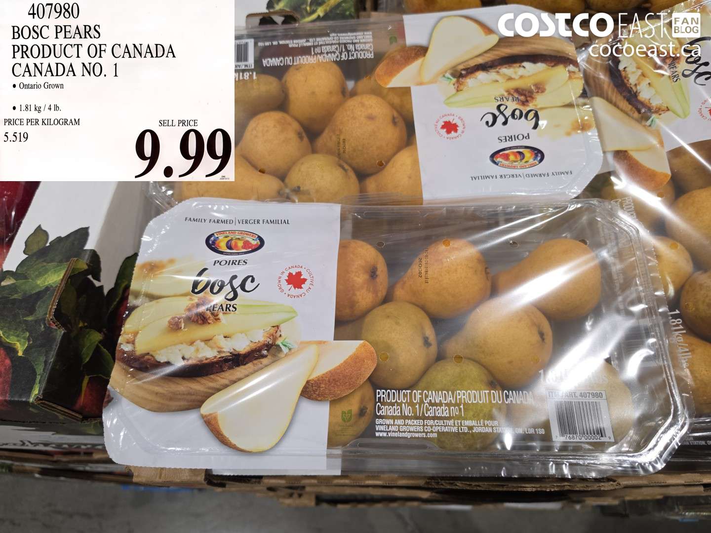 407980 BOSC PEARS PRODUCT OF CANADA CANADA NO. 1 1.81 KG / 4 LB. $9.99
