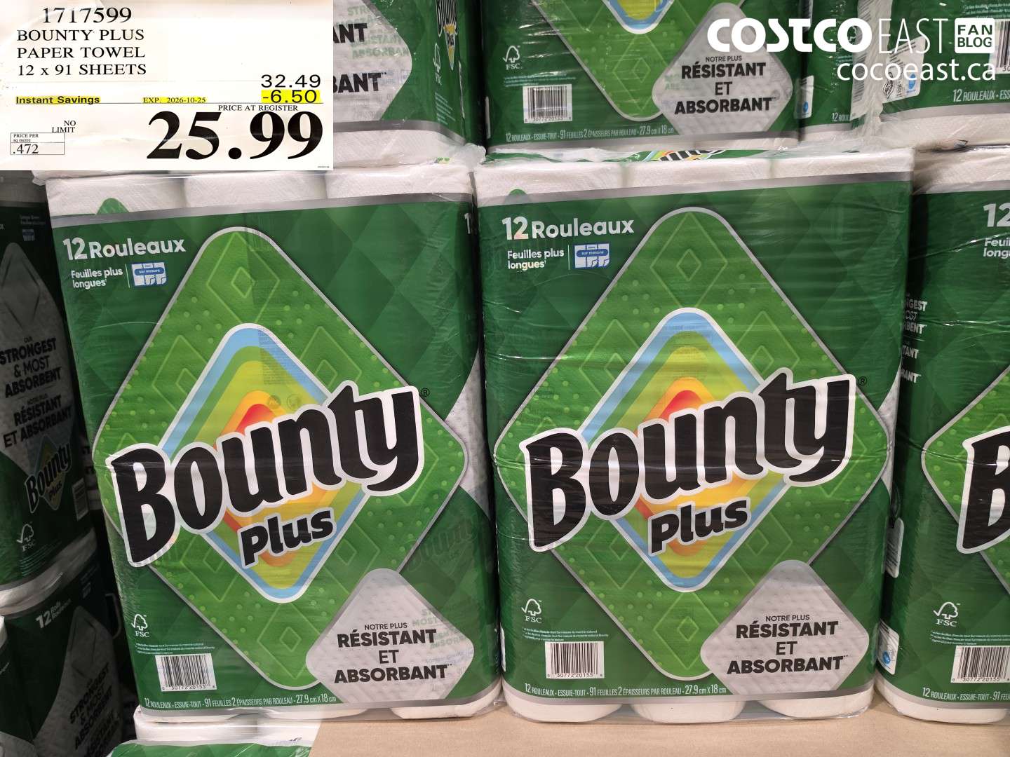 1717599 BOUNTY PLUS PAPER TOWEL 12 X 91 SHEETS ($6.50 INSTANT SAVINGS EXPIRES ON 2026-10-25) $25.99