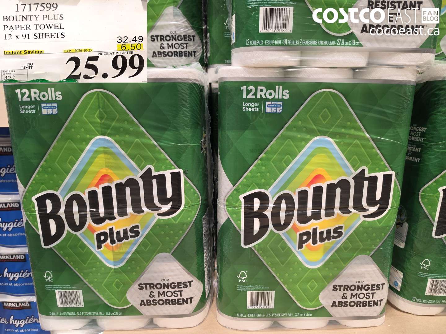 1717599 BOUNTY PLUS PAPER TOWEL 12 X 91 SHEETS ($6.50 INSTANT SAVINGS EXPIRES ON 2026-10-25) $25.99
