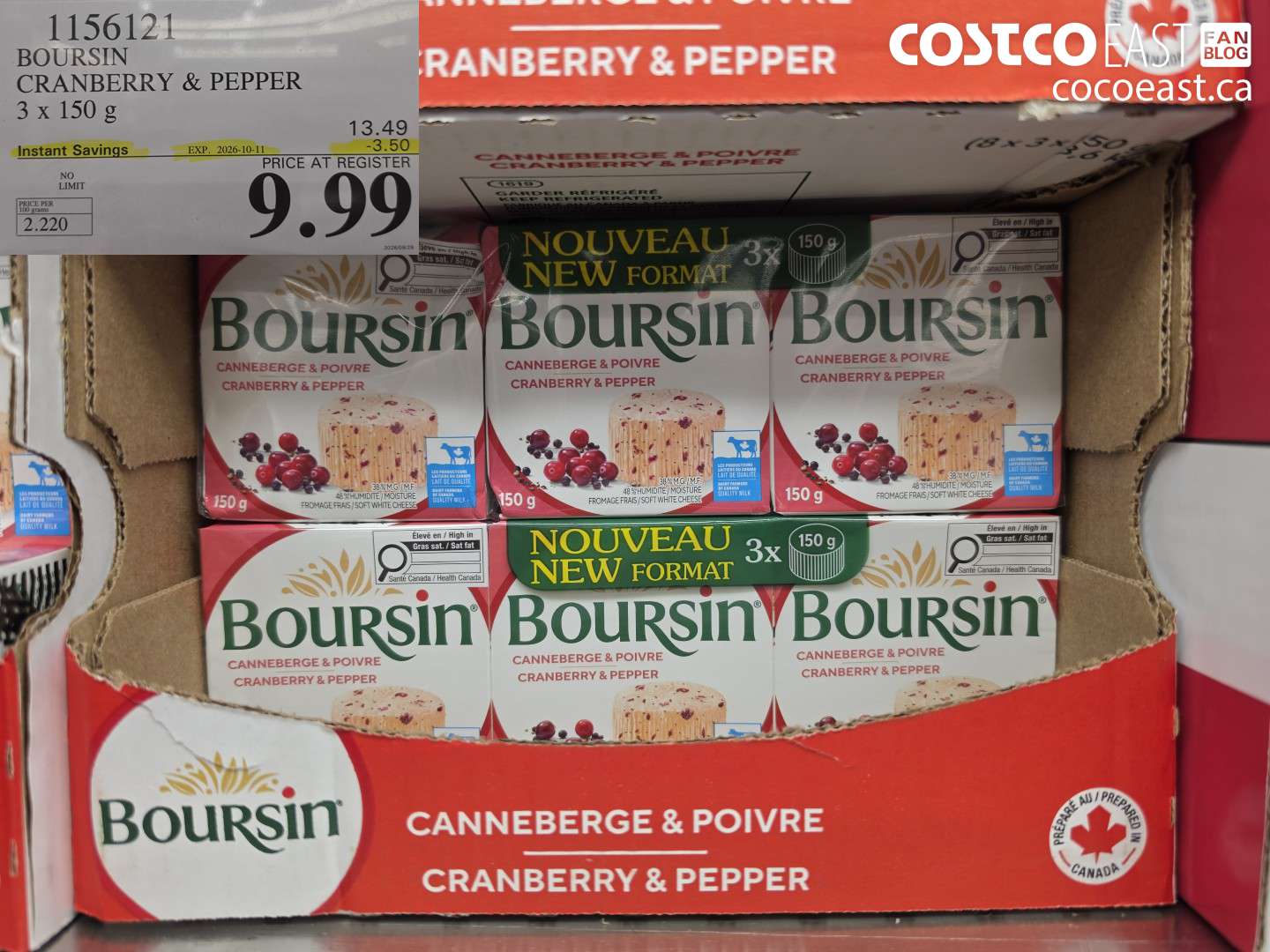 1156121 BOURSIN CRANBERRY & PEPPER 3 X 150 G ($3.50 INSTANT SAVINGS EXPIRES ON 2026-10-11) $9.99