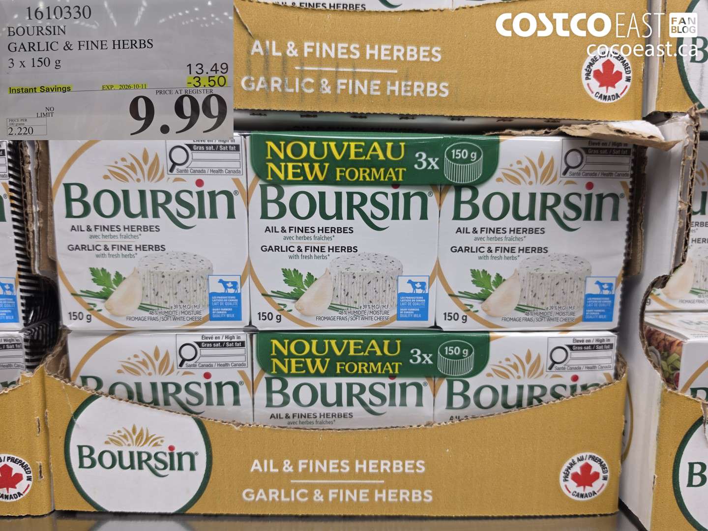 1610330 BOURSIN GARLIC & FINE HERBS 3 X 150 G ($3.50 INSTANT SAVINGS EXPIRES ON 2026-10-11) $9.99
