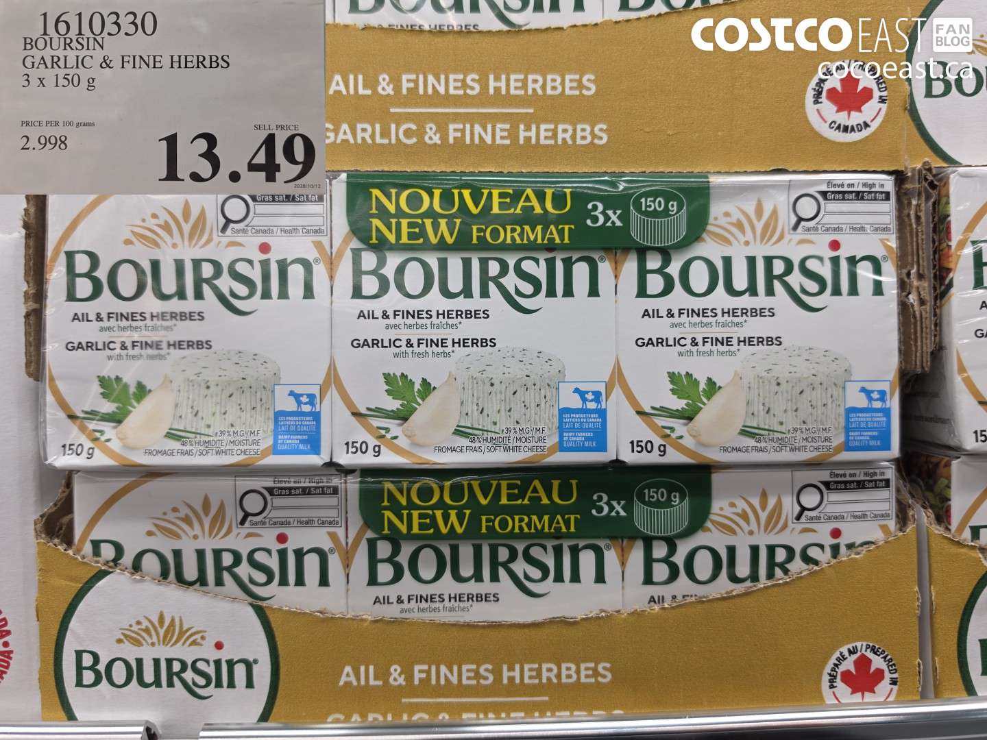 1610330 BOURSIN GARLIC & FINE HERBS 3 X 150 G $13.49