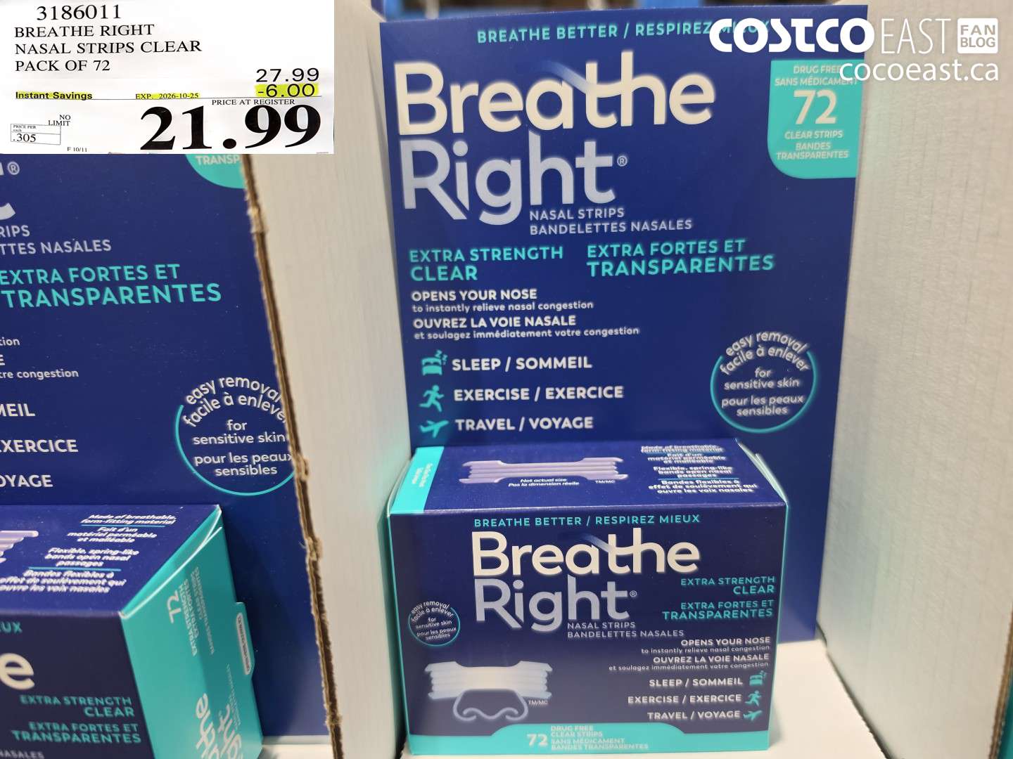 3186011 BREATHE RIGHT NASAL STRIPS CLEAR PACK OF 72 ($6.00 INSTANT SAVINGS EXPIRES ON 2026-10-25) $21.99