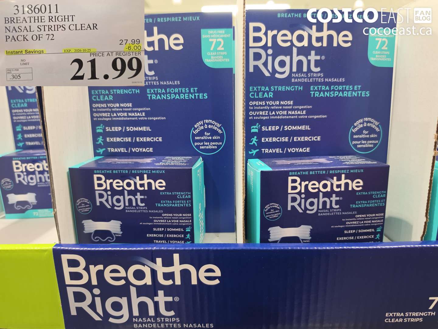 3186011 BREATHE RIGHT NASAL STRIPS CLEAR PACK OF 72 ($6.00 INSTANT SAVINGS EXPIRES ON 2026-10-25) $21.99