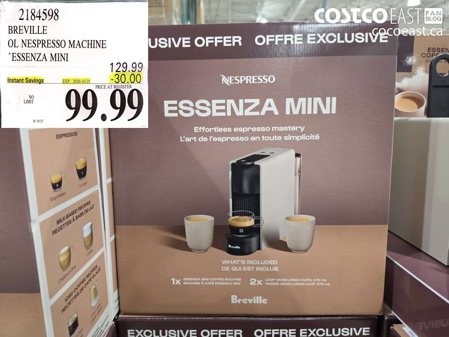 2184598 BREVILLE OL NESPRESSO MACHINE ESSENZA MINI ($30.00 INSTANT SAVINGS EXPIRES ON 2026-10-25) $99.99