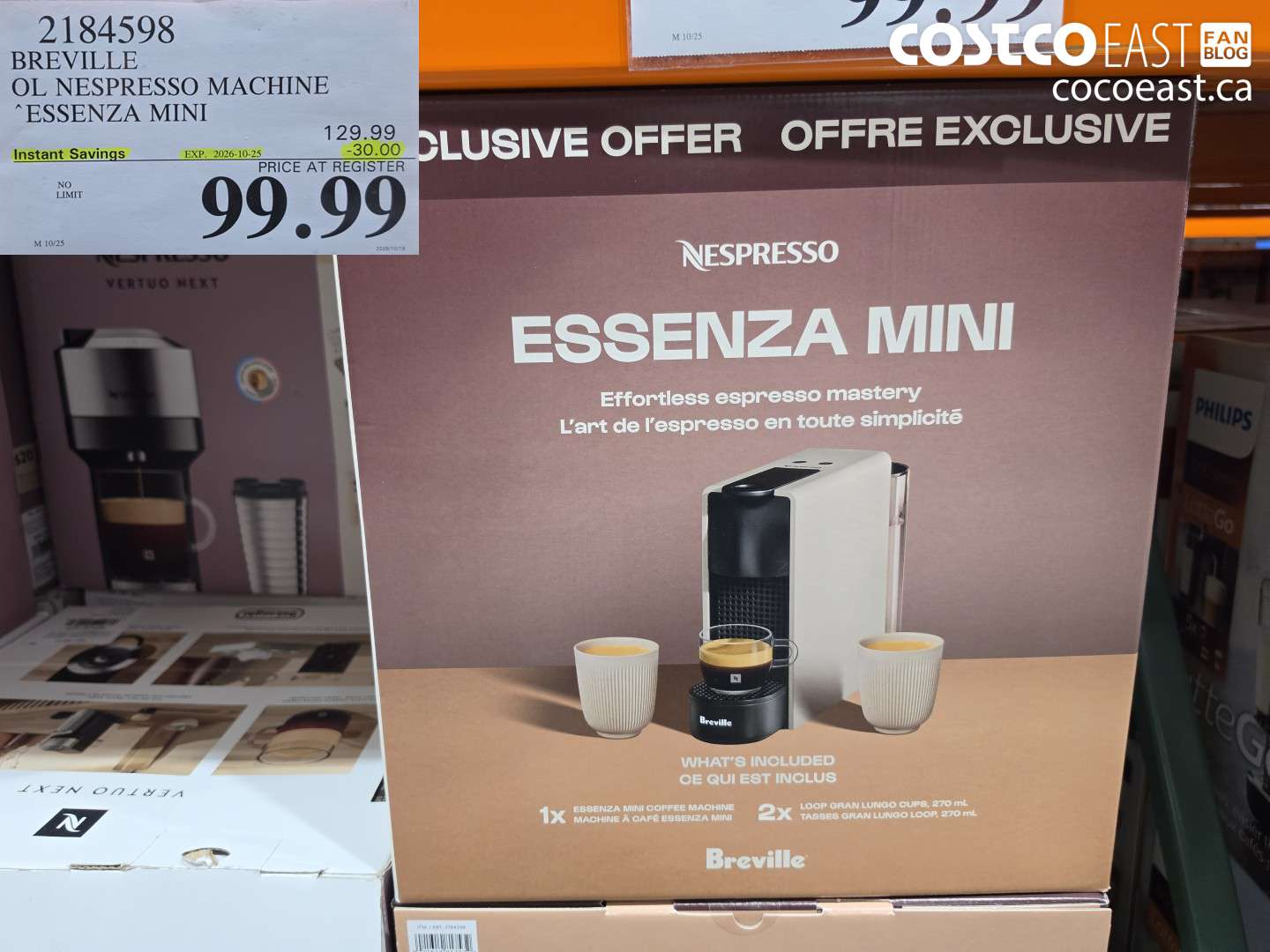 2184598 BREVILLE OL NESPRESSO MACHINE ESSENZA MINI ($30.00 INSTANT SAVINGS EXPIRES ON 2026-10-25) $99.99