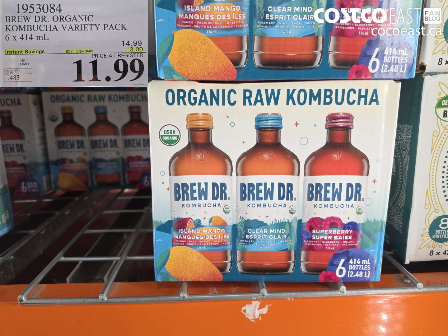 1953084 BREW DR. ORGANIC KOMBUCHA VARIETY PACK 6 X 414 ML ($3.00 INSTANT SAVINGS EXPIRES ON 2026-10-08) $11.99