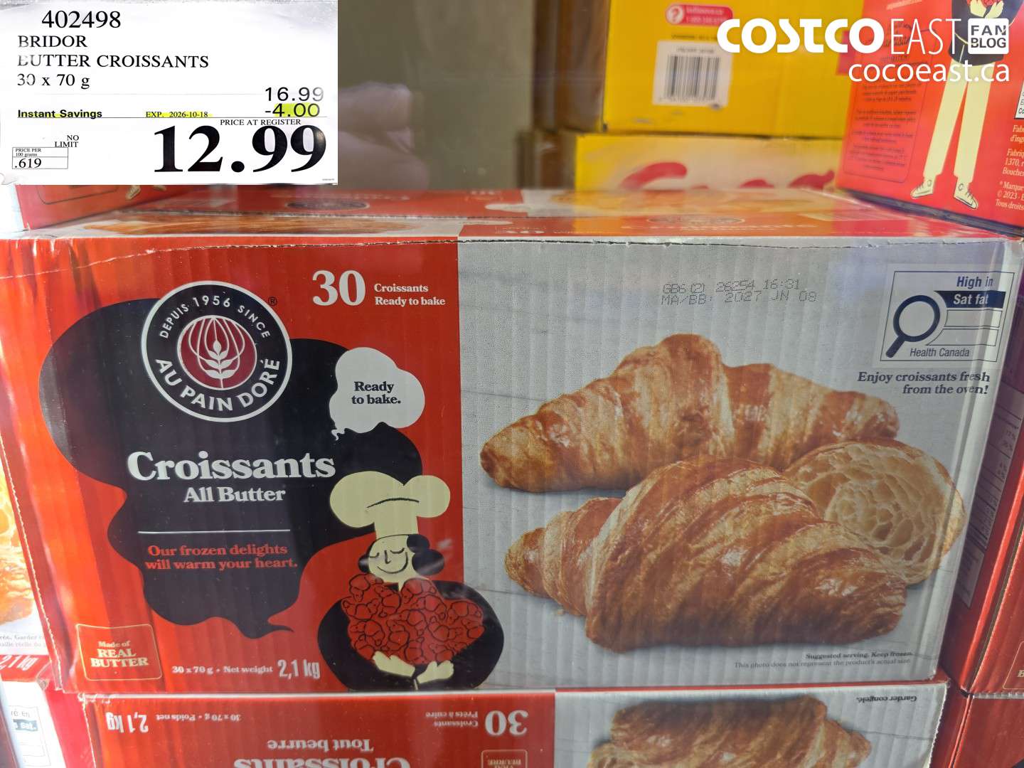 402498 BRIDOR BUTTER CROISSANTS 30 X 70 G ($4.00 INSTANT SAVINGS EXPIRES ON 2026-10-18) $12.99