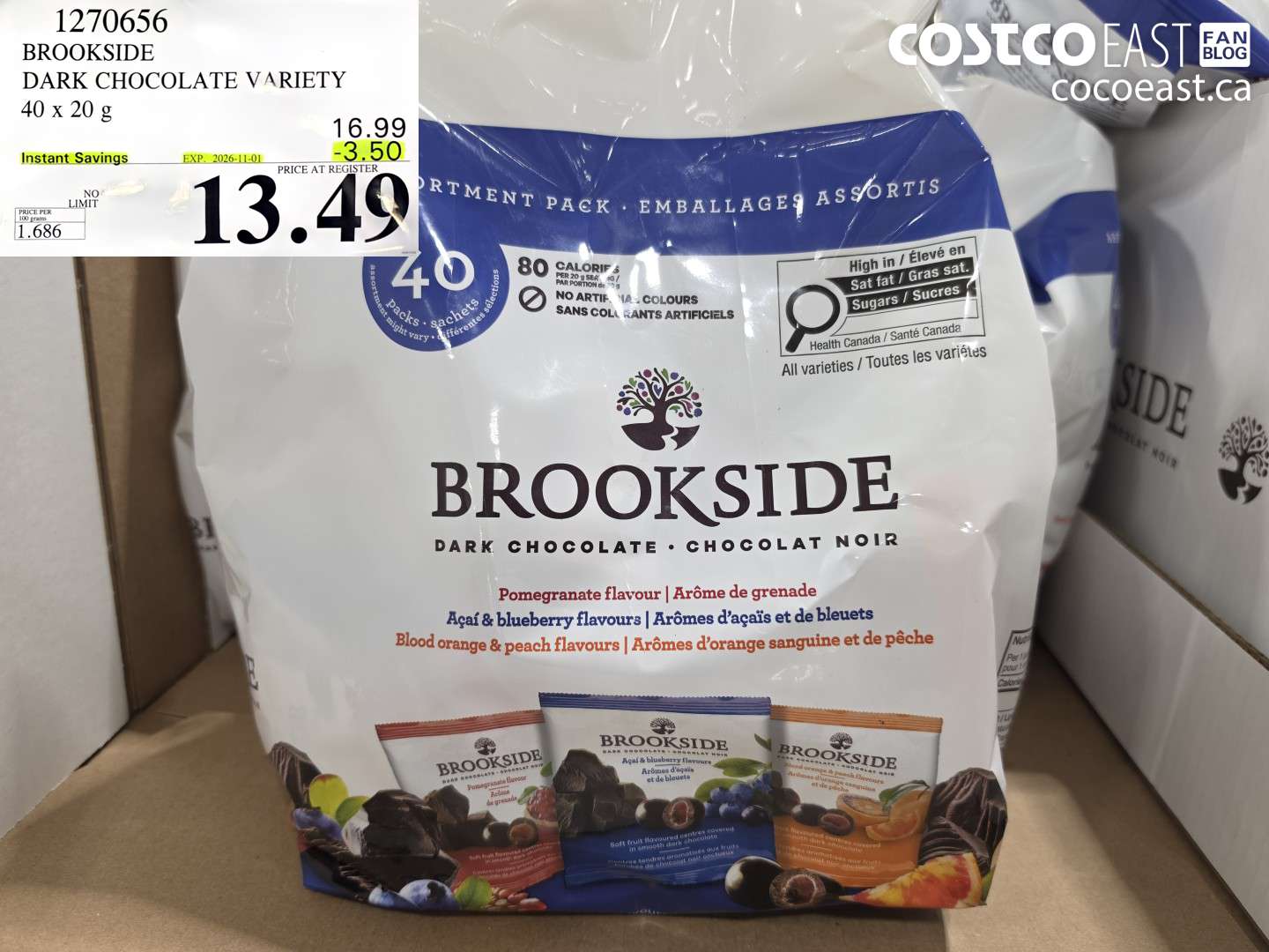 1270656 BROOKSIDE DARK CHOCOLATE VARIETY 40 X 20 G ($3.50 INSTANT SAVINGS EXPIRES ON 2026-11-01) $13.49