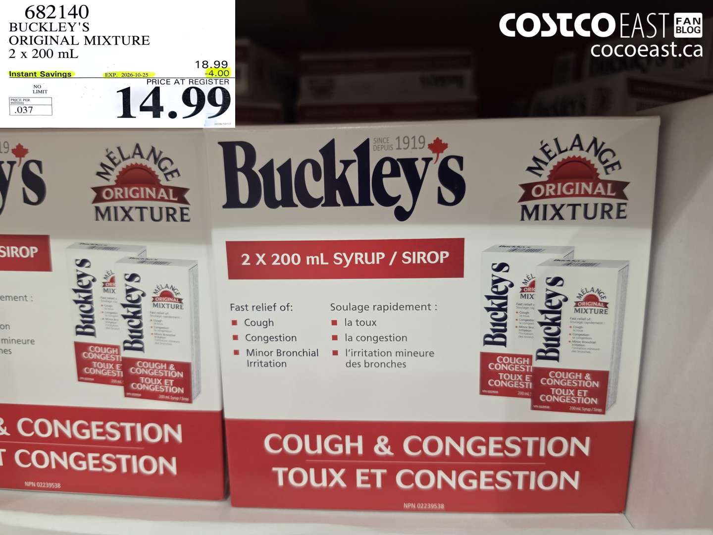 682140 BUCKLEY'S ORIGINAL MIXTURE 2 X 200 ML ($4.00 INSTANT SAVINGS EXPIRES ON 2026-10-25) $14.99