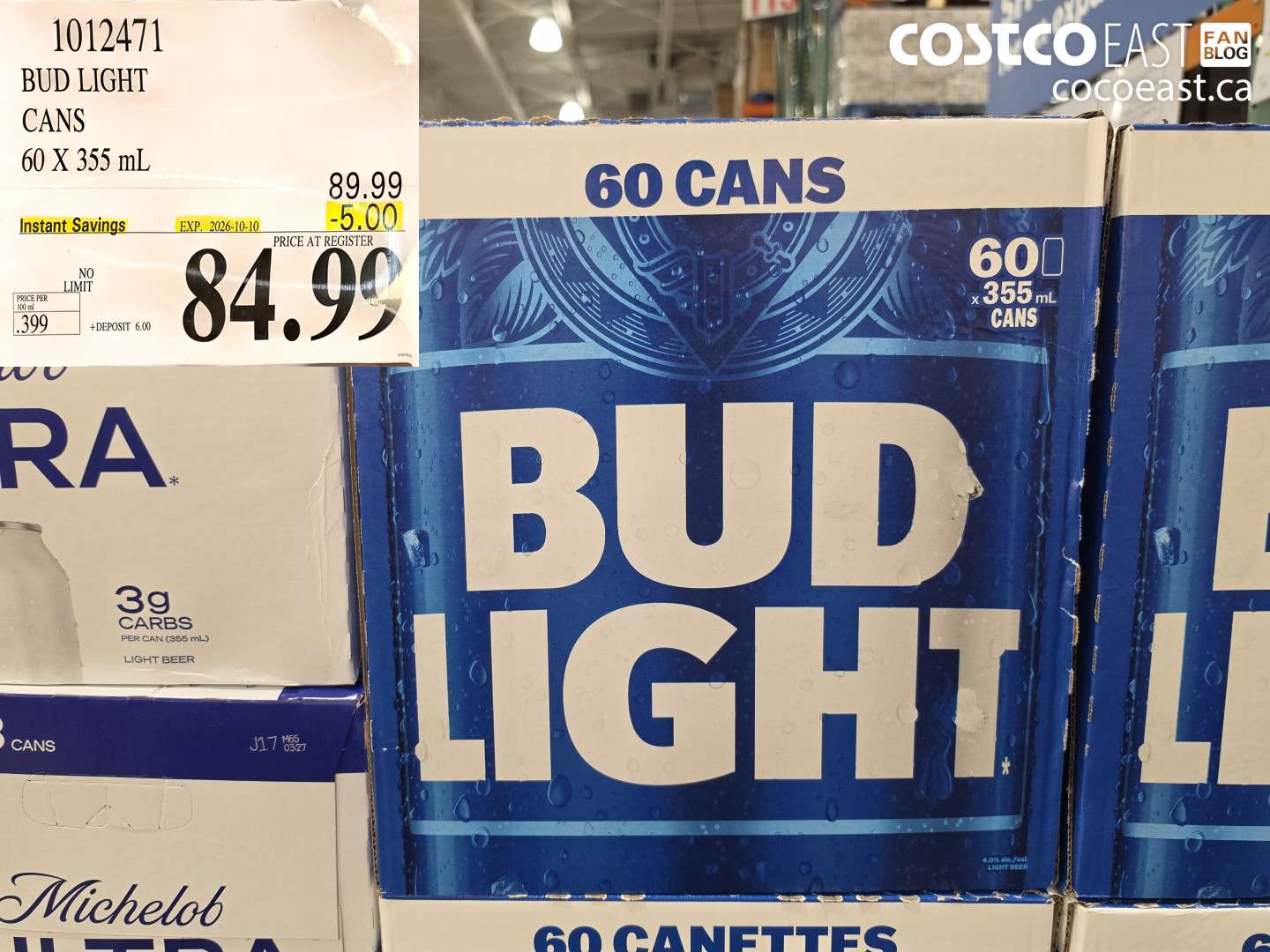 1012471 BUD LIGHT CANS 60 X 355 ML ($5.00 INSTANT SAVINGS EXPIRES ON 2026-10-10) $84.99